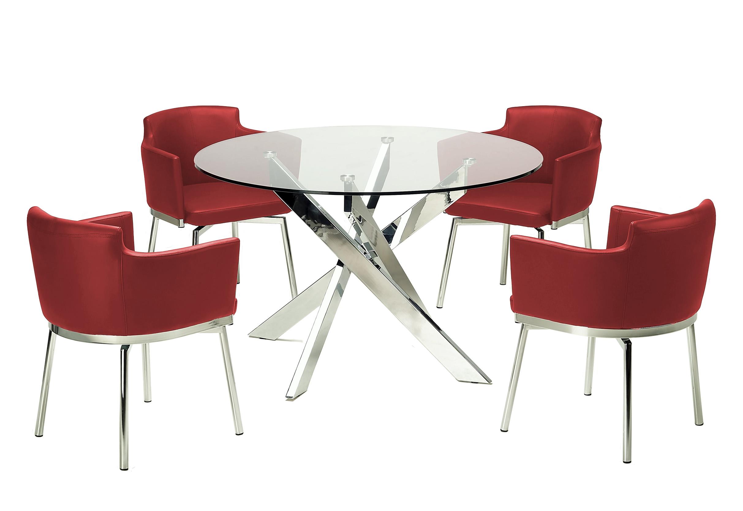 

    
Tempered Glass Round Table Dining Set 5Pcs Red Modern Dusty by Chintaly Imports
