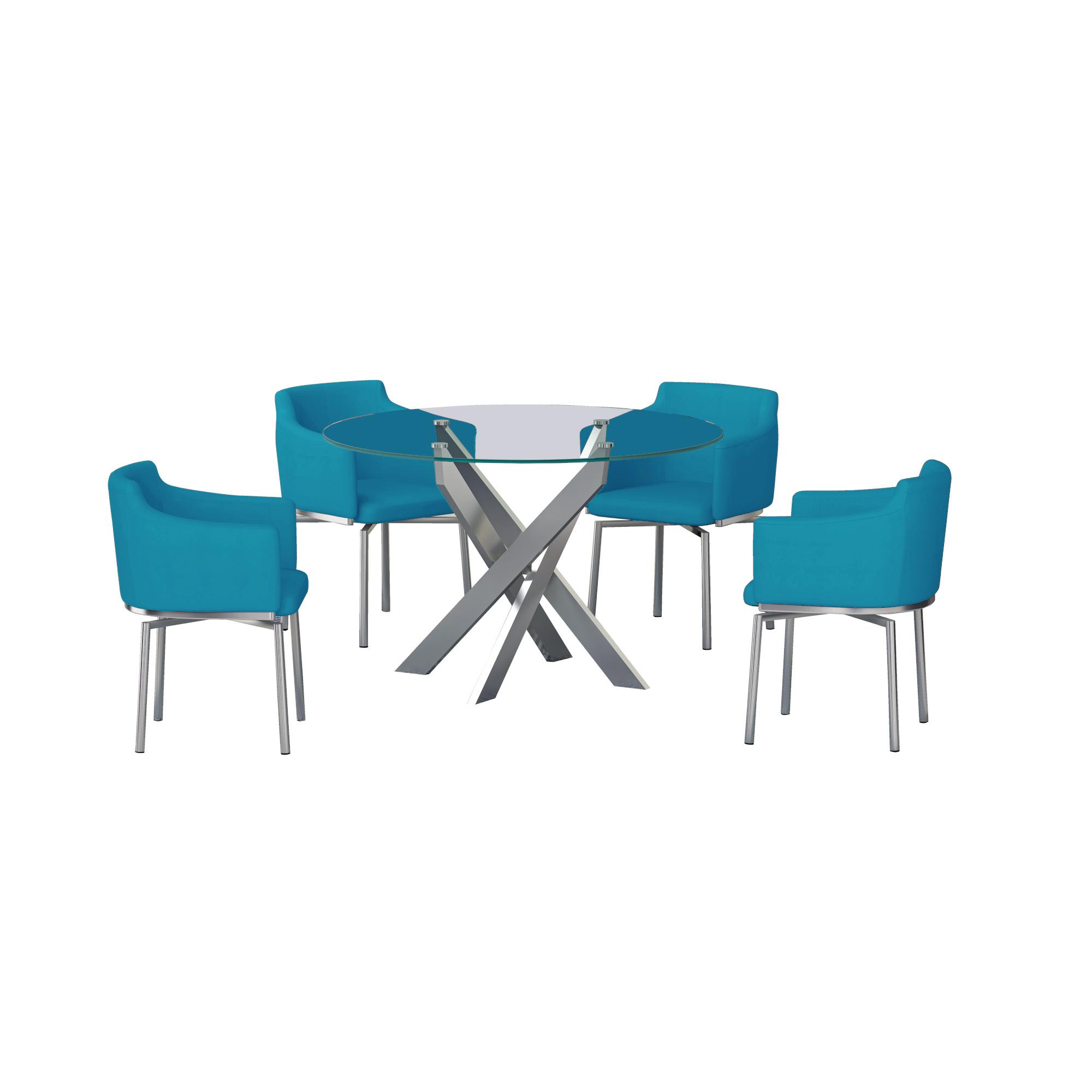 

    
Tempered Glass Round Table Dining Set 5Pcs Turquoise Modern White by Chintaly Imports
