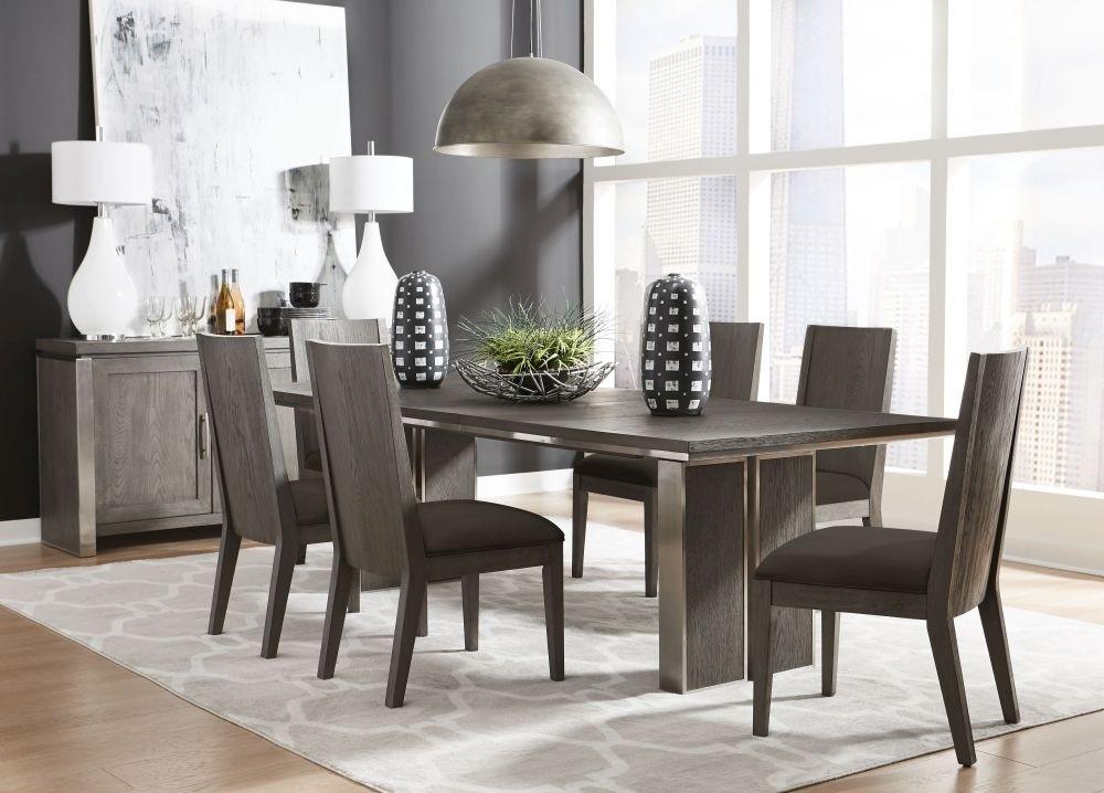 Modern Dining Table Set PLATA 6EL460-8PC in Dark Gray Fabric