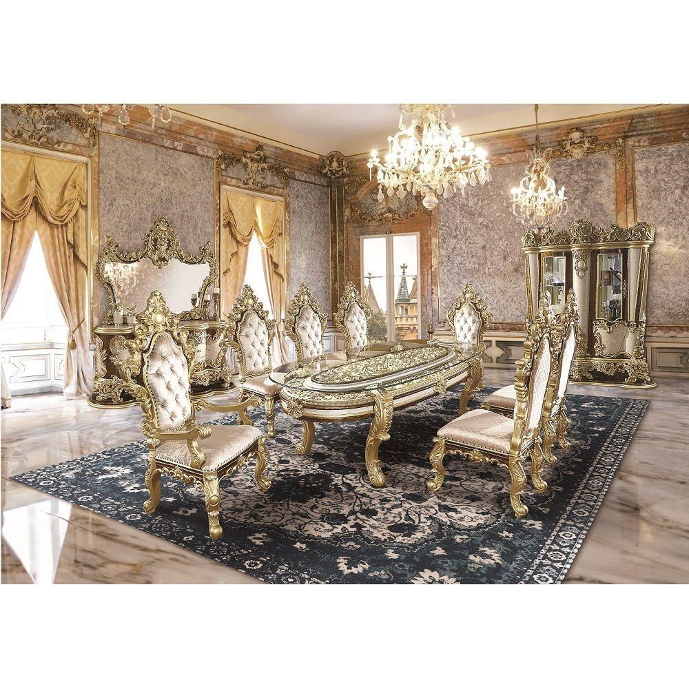 Traditional Dining Room Set Desiderius Dining Room Set 10PCS DN60000-10PCS DN60000-10PCS in Gold, Brown Fabric