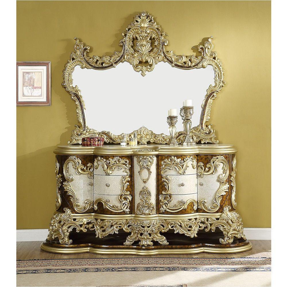 Traditional Dresser With Mirror Desiderius Dresser With Mirror 2PCS BD20005-2PCS BD20005-2PCS in Gold, Brown 
