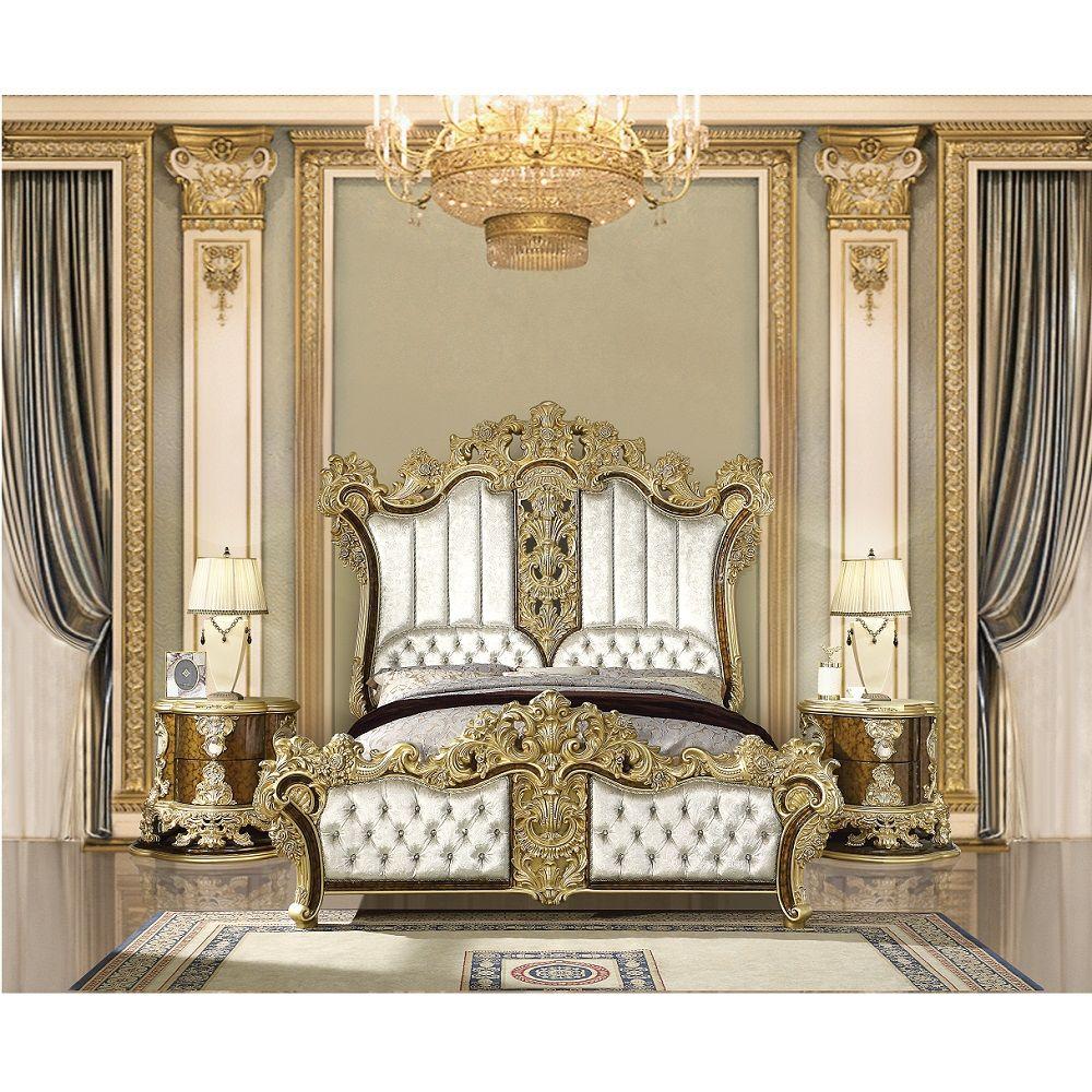 Traditional Panel Bed Desiderius King Panel Bed BD20001EK BD20001EK in Gold, Brown Fabric