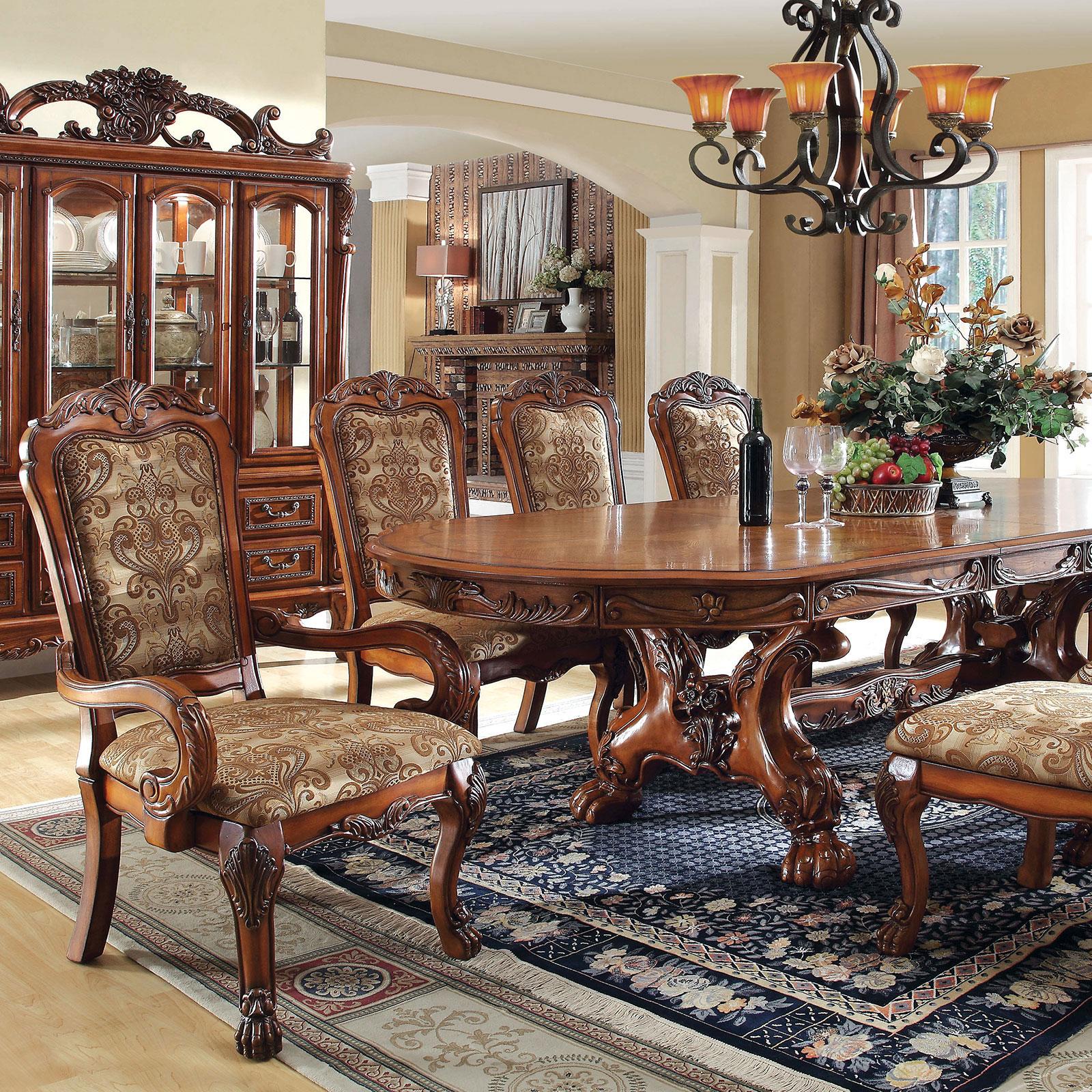 

    
Traditional Antique Oak Solid Wood Dining Room Set 10pcs Furniture of America Medieve
