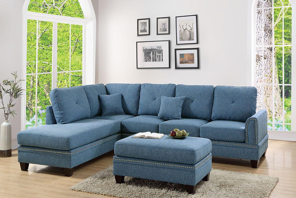 

    
Blue Fabric Upholstered 2-Pcs Sectional Sofa Set F6512 Poundex Traditional
