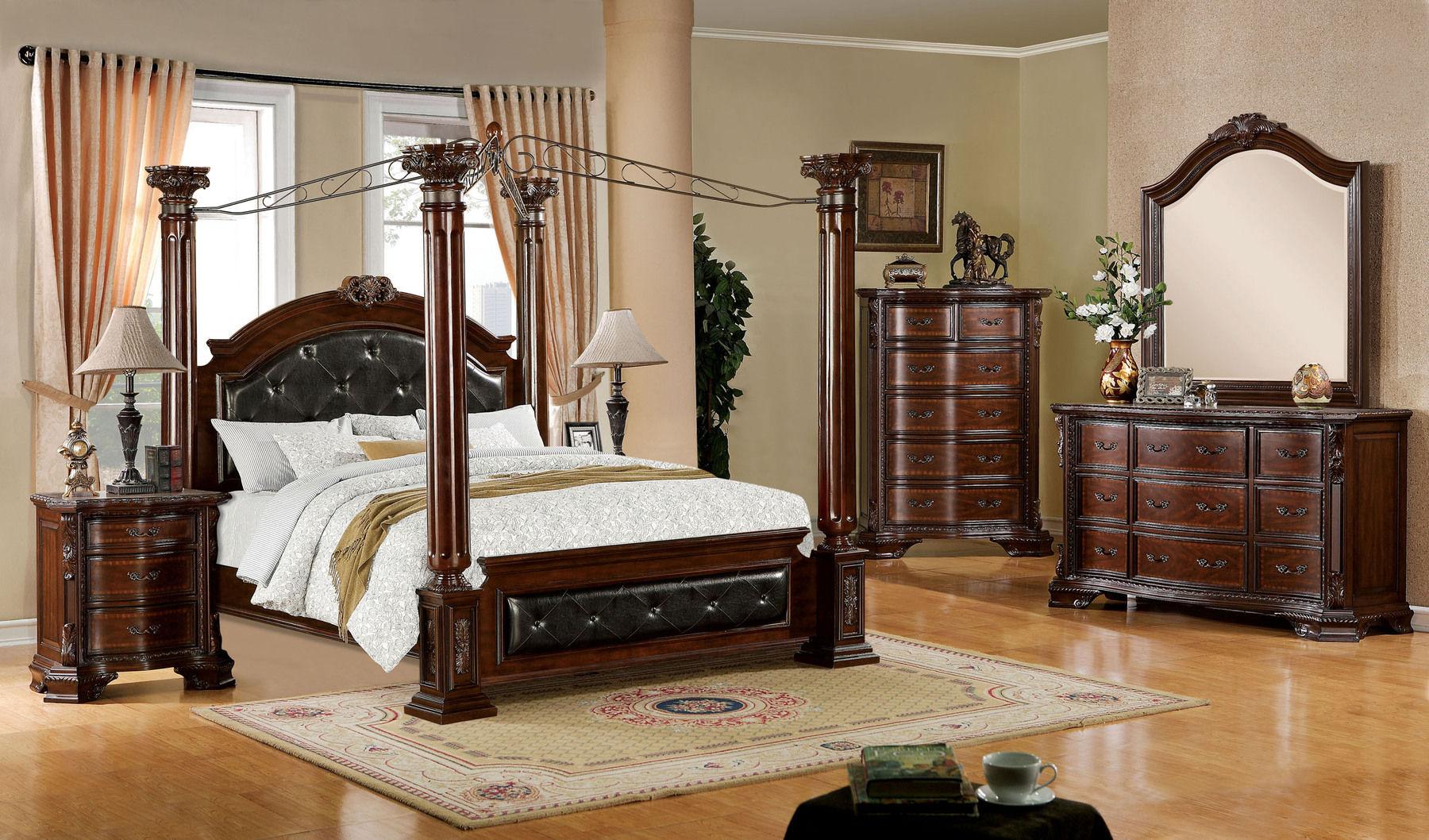 

    
Traditional Brown Cherry Solid Wood Poster CAL Bedroom Set 5pcs Furniture of America CM7271-CK Mandalay
