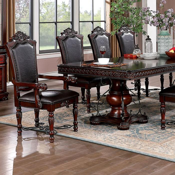 Traditional Dining Room Set CM3147T-10PC Picardy CM3147T-10PC in Dark Cherry Leatherette