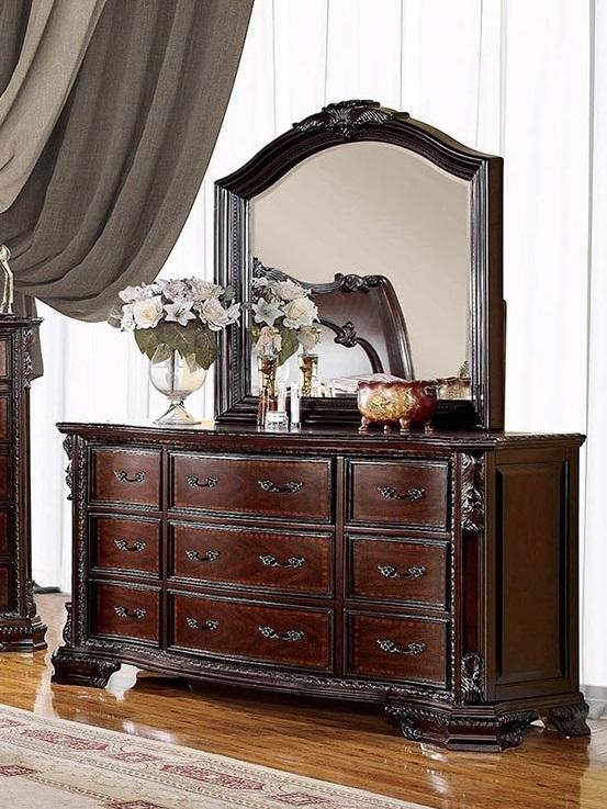 

    
CM7271-Q-5PC Traditional Brown Cherry Solid Wood Poster Queen Bedroom Set 5pcs Furniture of America CM7271-Q Mandalay
