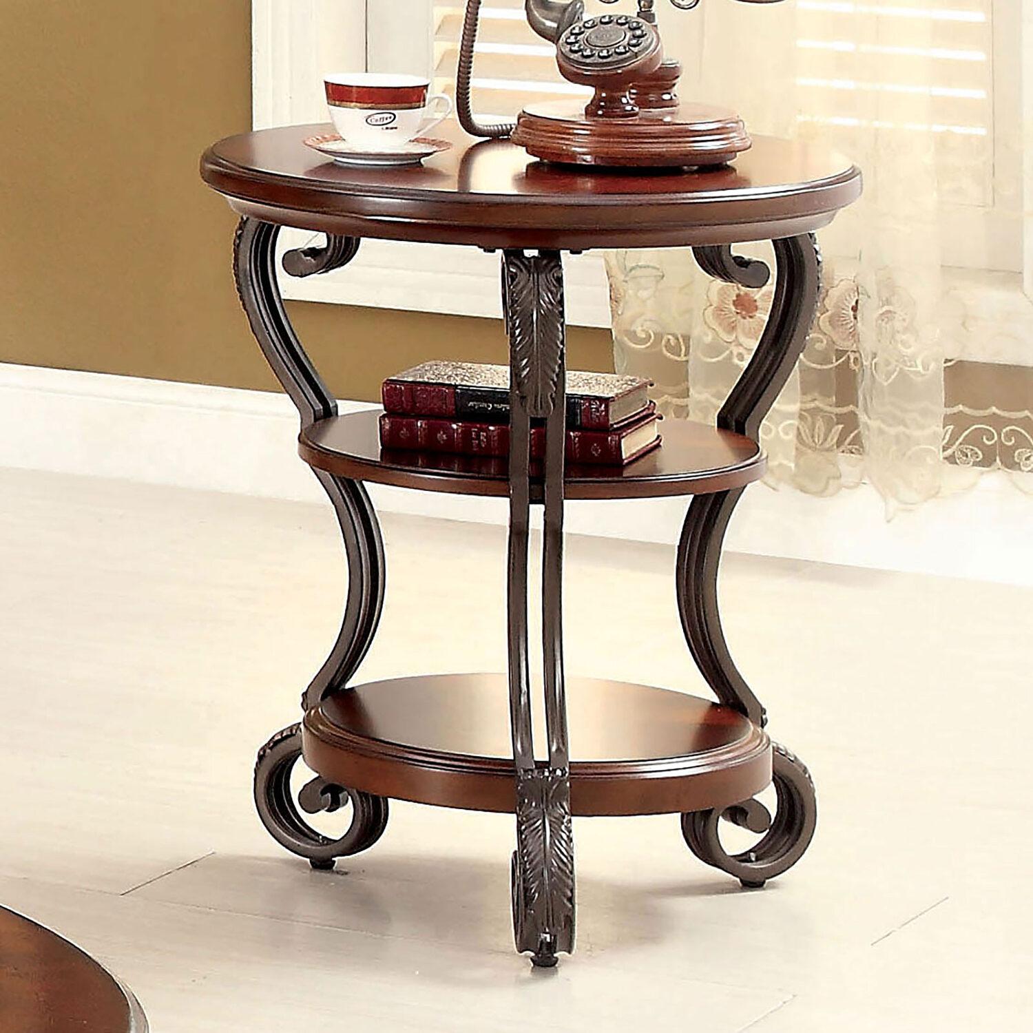 

    
Traditional Brown Cherry Wood Side Table Furniture of America CM4326T May
