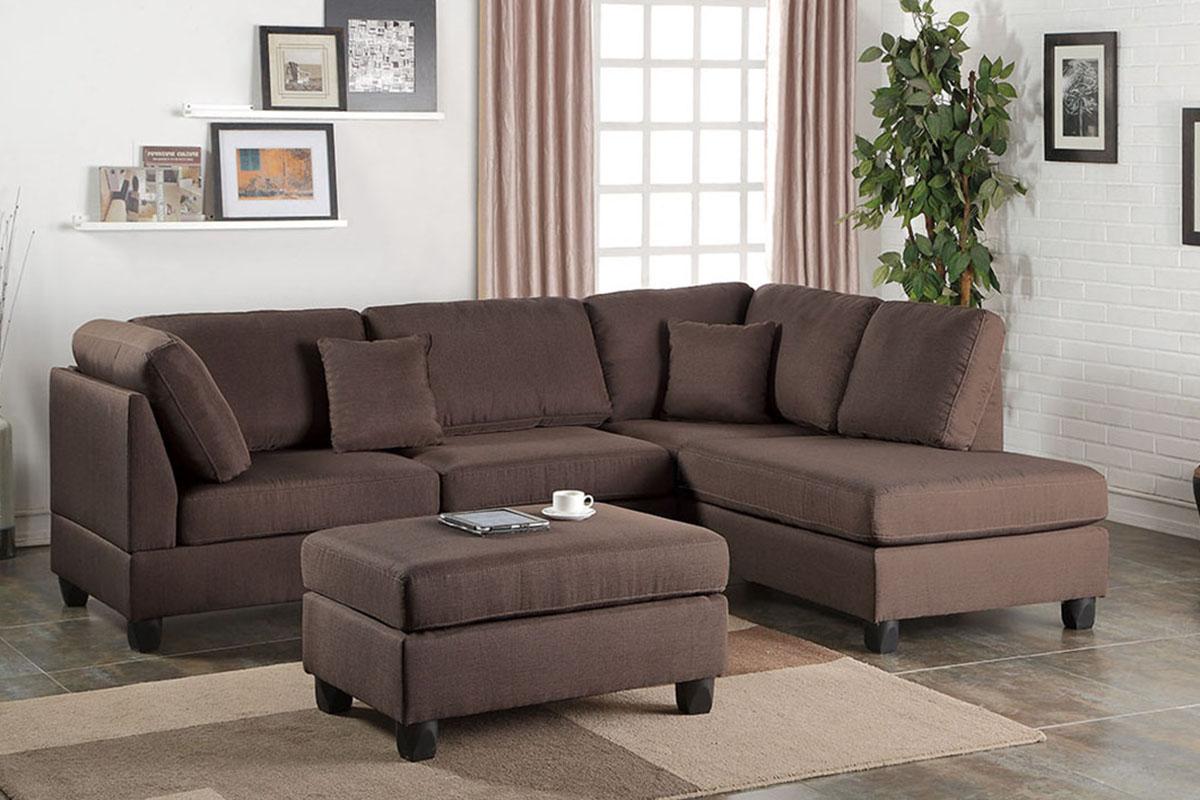 Traditional 3-Pcs Sectional Set F7608 F7608 in Brown Fabric