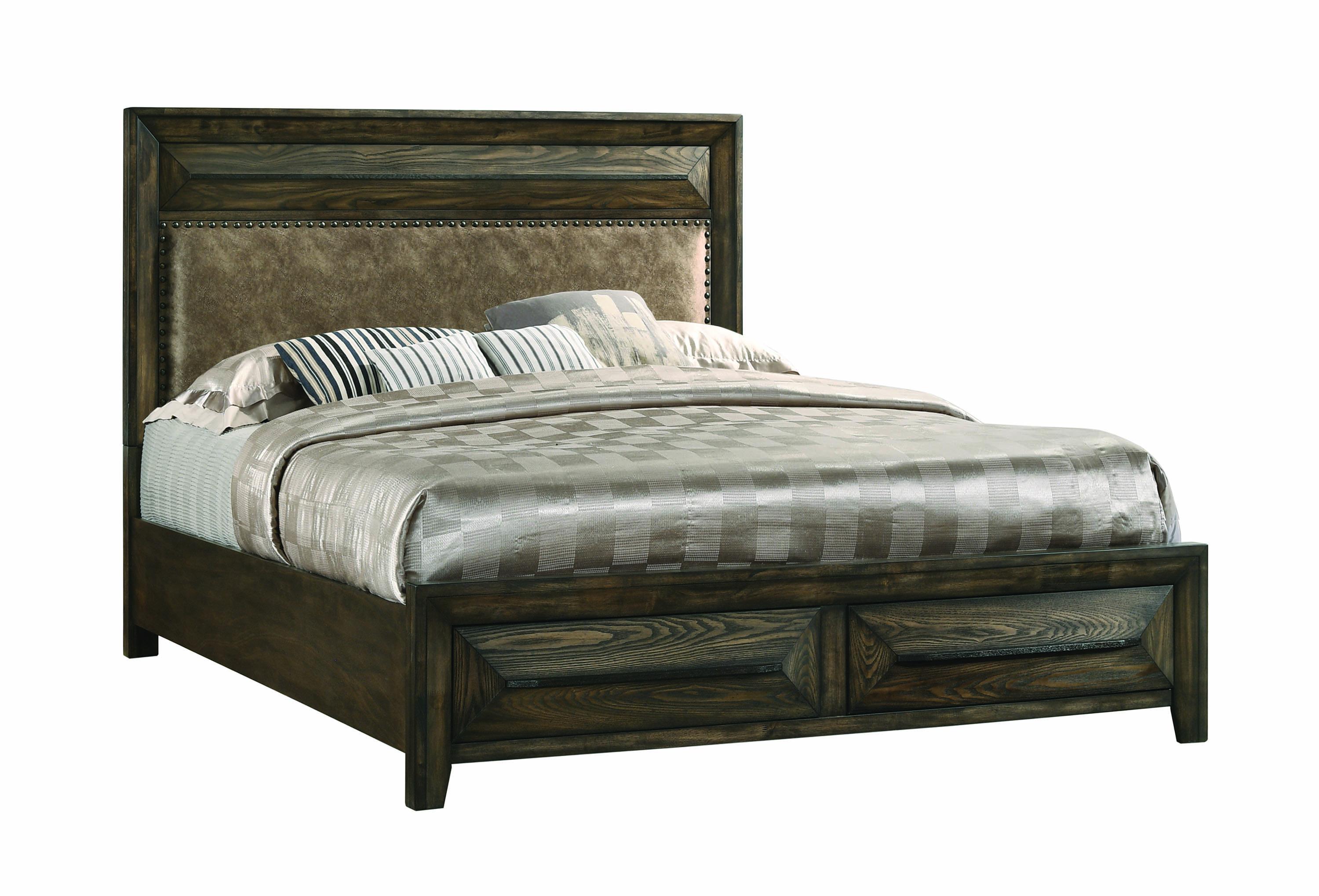Traditional Panel Bed Preston 205440Q in Brown Fabric