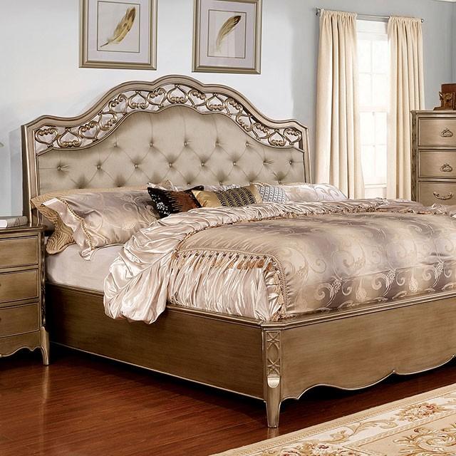 Traditional Panel Bed Capella King Panel Bed CM7442-EK CM7442-EK in Gold, Brown 