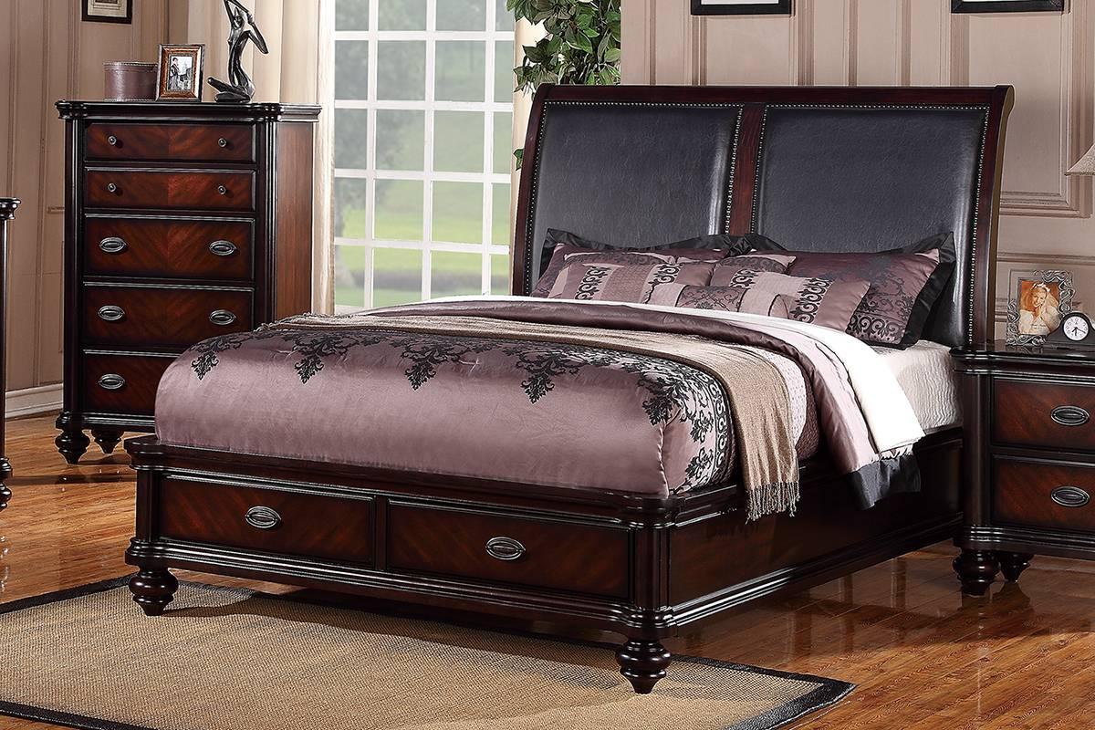 Traditional Storage Bed F9189 F9189Q in Brown, Gray Faux Leather