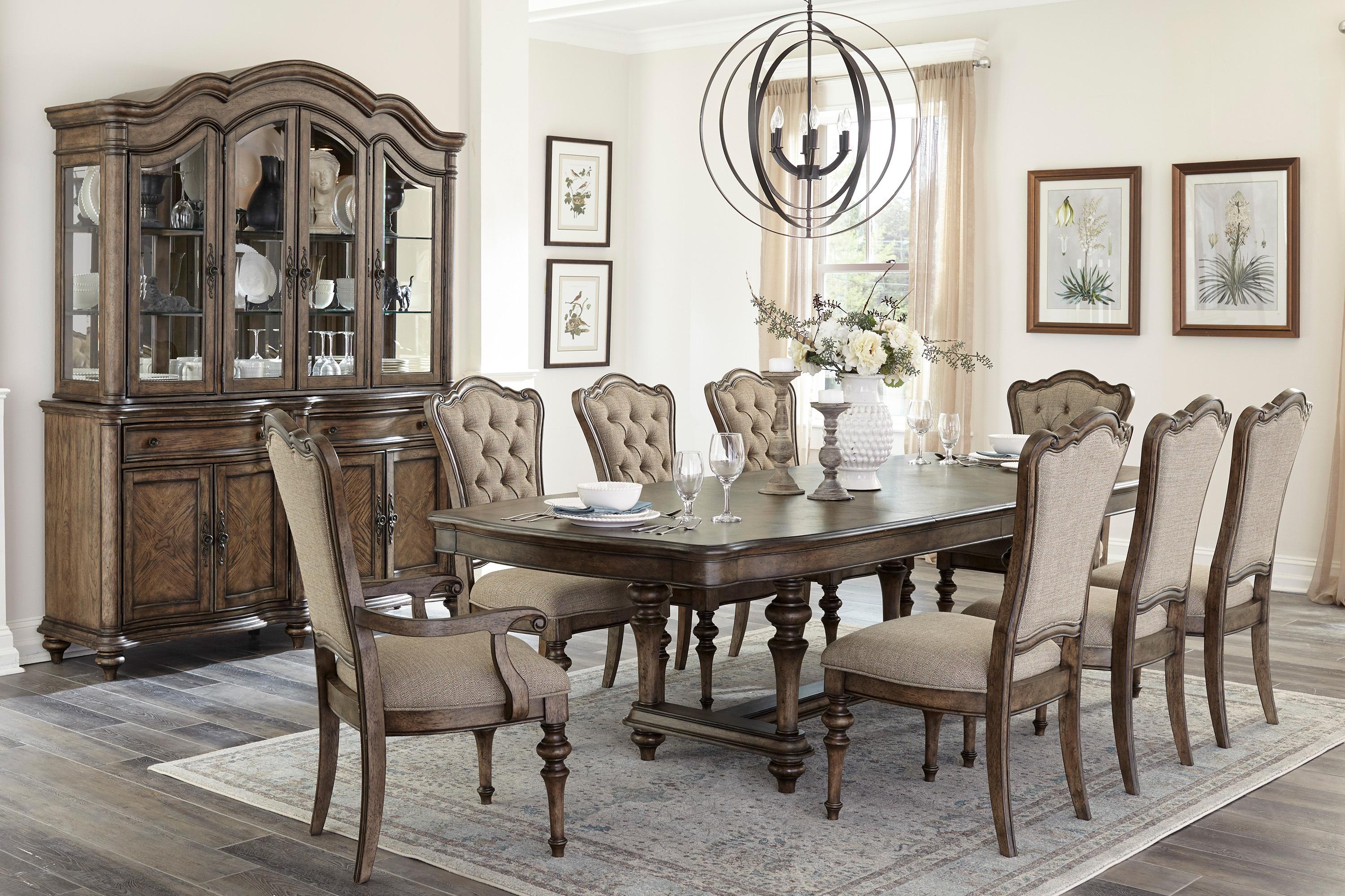 Traditional Dining Room Set 1682-108*10PC Heath Court 1682-108*10PC in Brown Oak Polyester