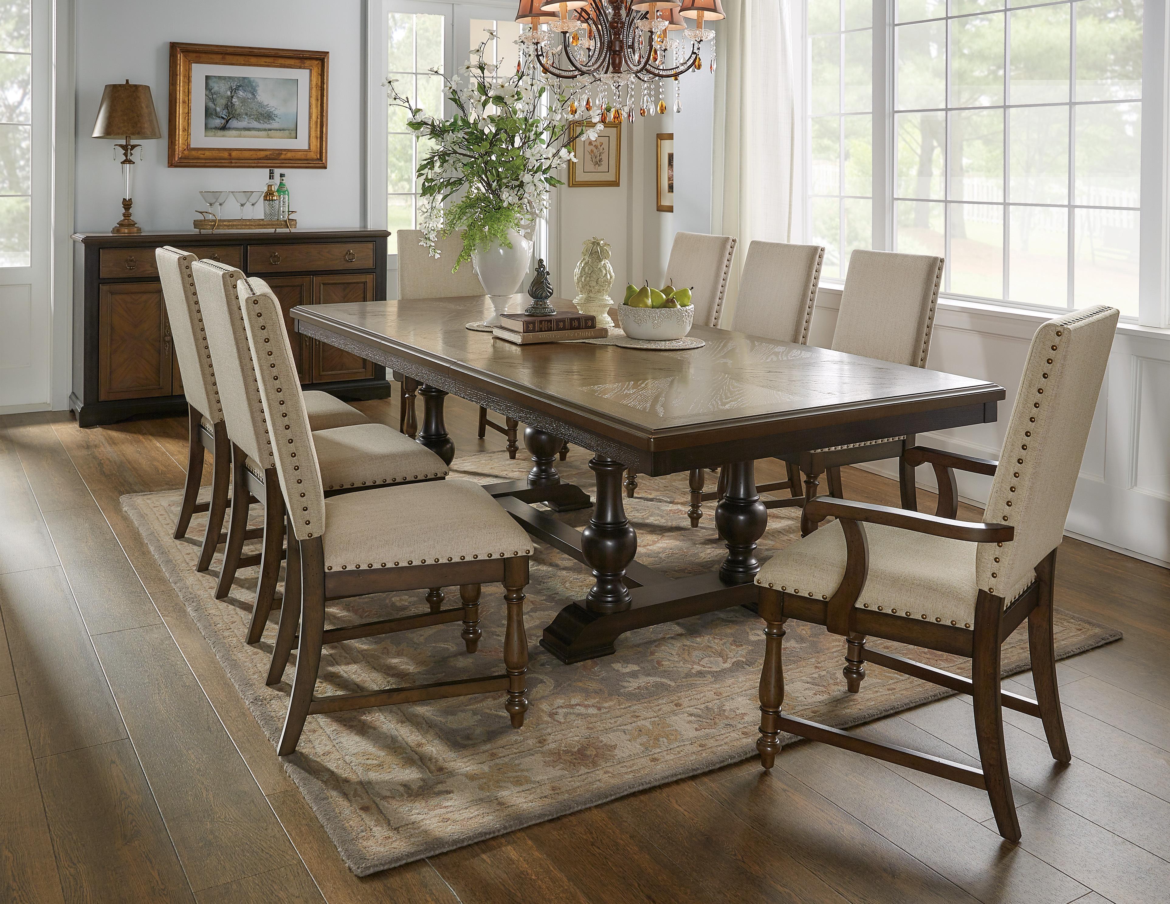 Traditional Dining Room Set 5703-104-10PC Stonington 5703-104-10PC in Brown Polyester
