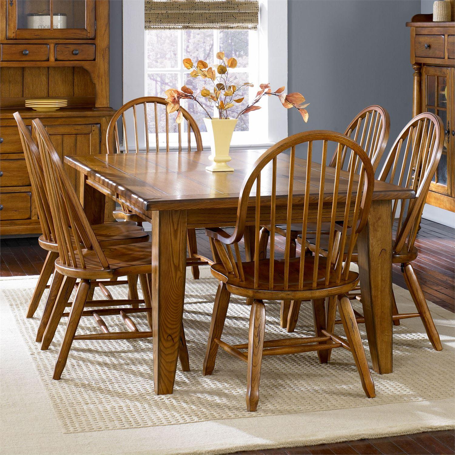 Traditional Dining Room Set Treasures  (17-DR) Dining Room Set 17-DR-7PCS in Oak, Brown Lacquer