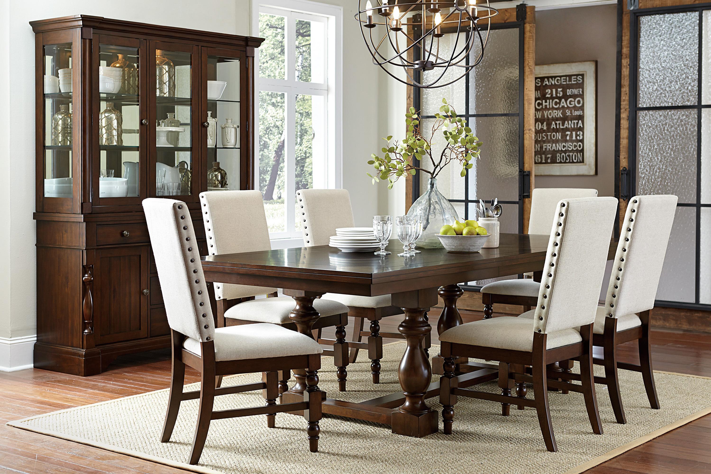 Traditional Dining Room Set 5167-96*8PC Yates 5167-96*8PC in Dark Oak Polyester
