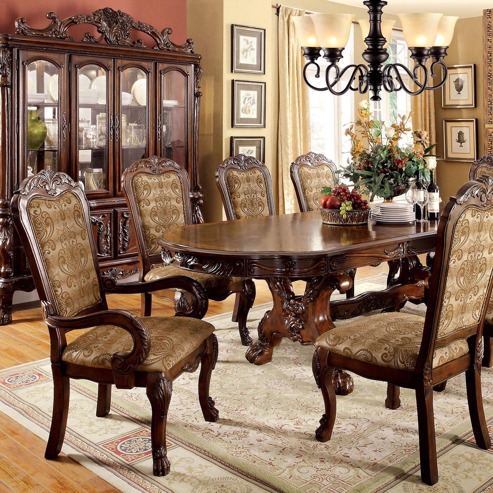 Traditional Dining Room Set CM3557CH-T-Set-10 Medieve CM3557CH-T-10PC in Cherry Fabric
