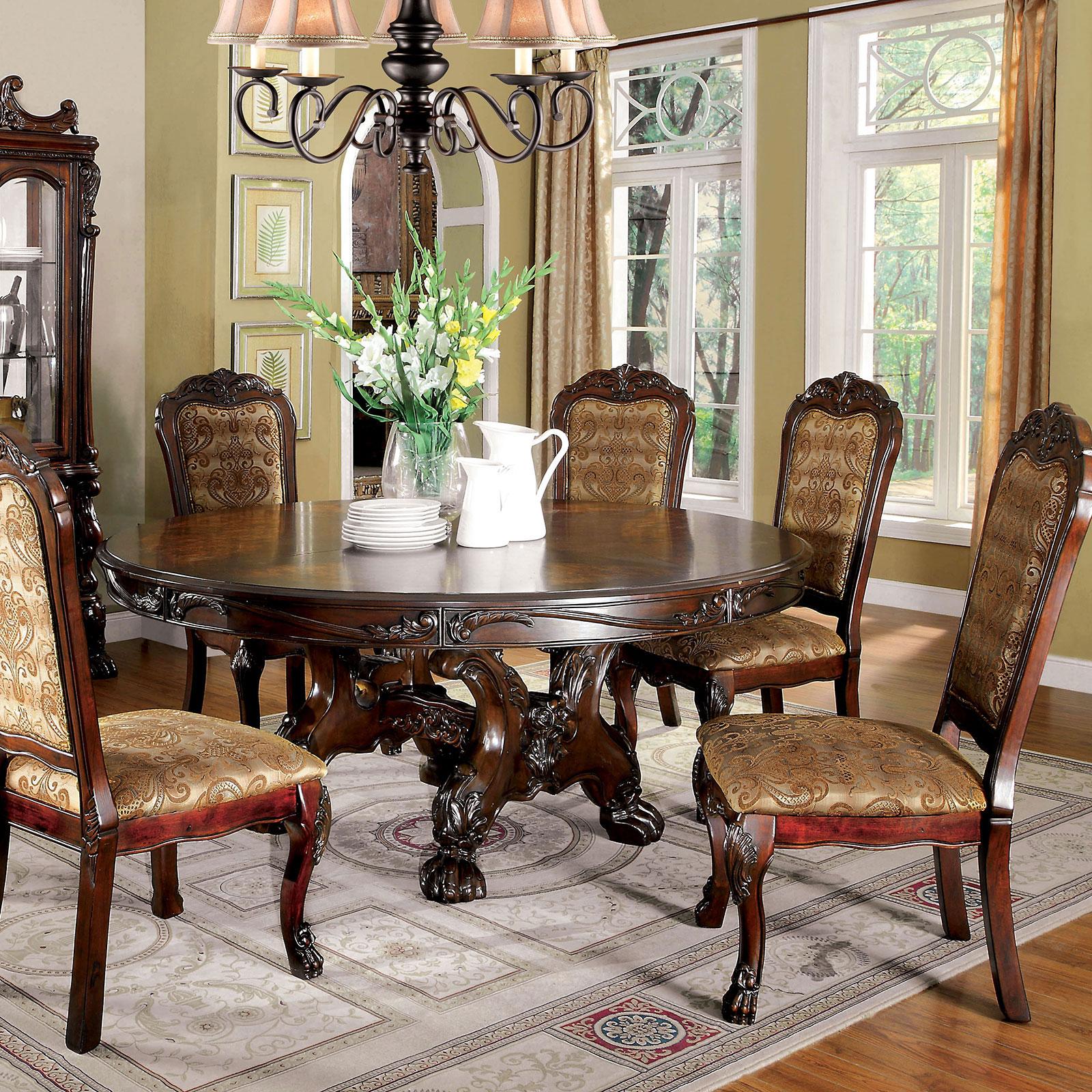 

    
Traditional Cherry Solid Wood Round Dining Table Set 8pcs Furniture of America Medieve
