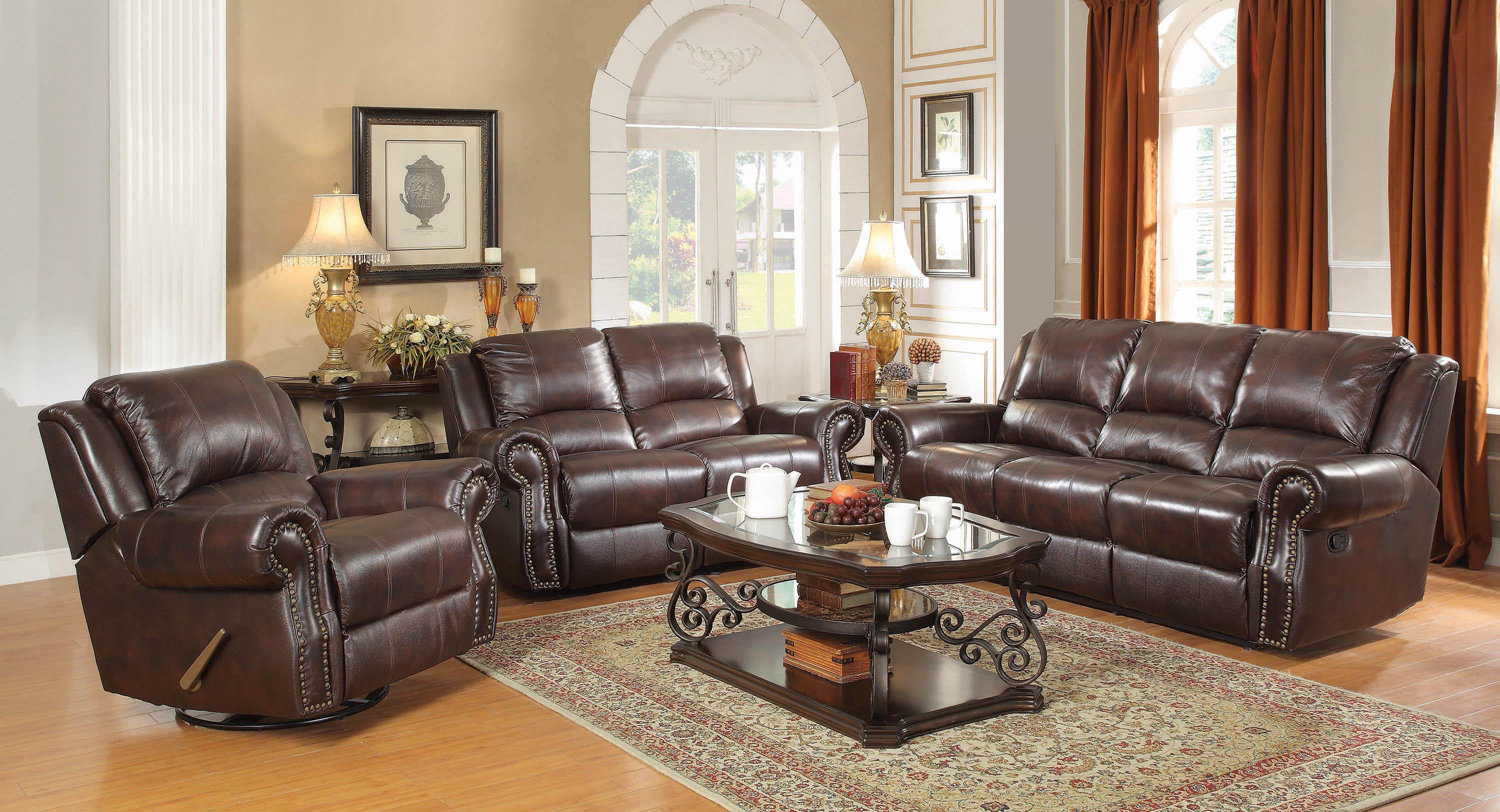 Traditional Living Room Set 650161-S3 Sir Rawlinson 650161-S3 in Dark Brown Leather