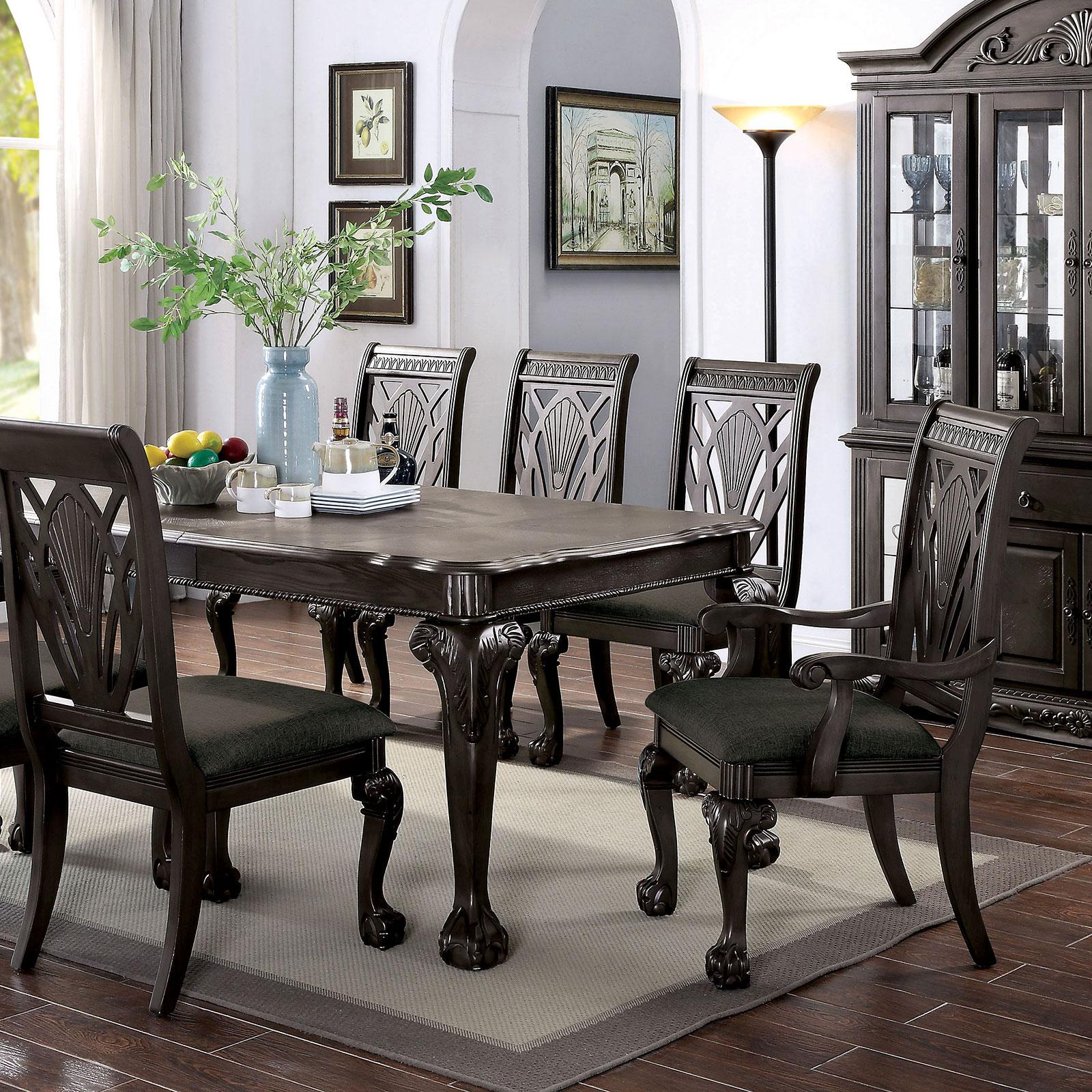 Traditional Dining Table Set CM3185DG-T-Set-7 Petersburg CM3185DG-T-7PC in Gray Fabric