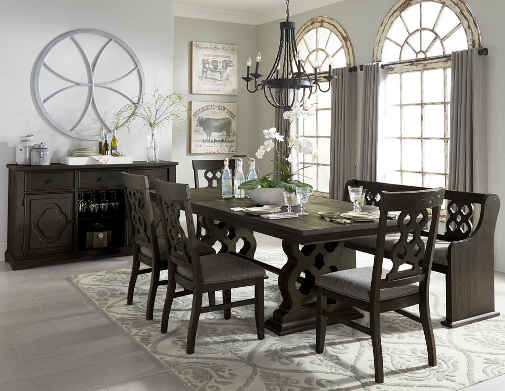 Traditional Dining Room Set 5559N-96*6PC Arasina 5559N-96*6PC in Pewter Polyester