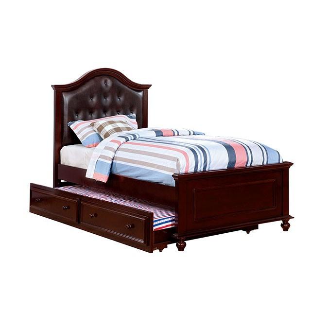 Traditional Twin Size Bed w/Trundle Olivia Twin Size Bed w/ Trundle CM7155EX-T-2PCS CM7155EX-T-2PCS in Dark Walnut Leatherette