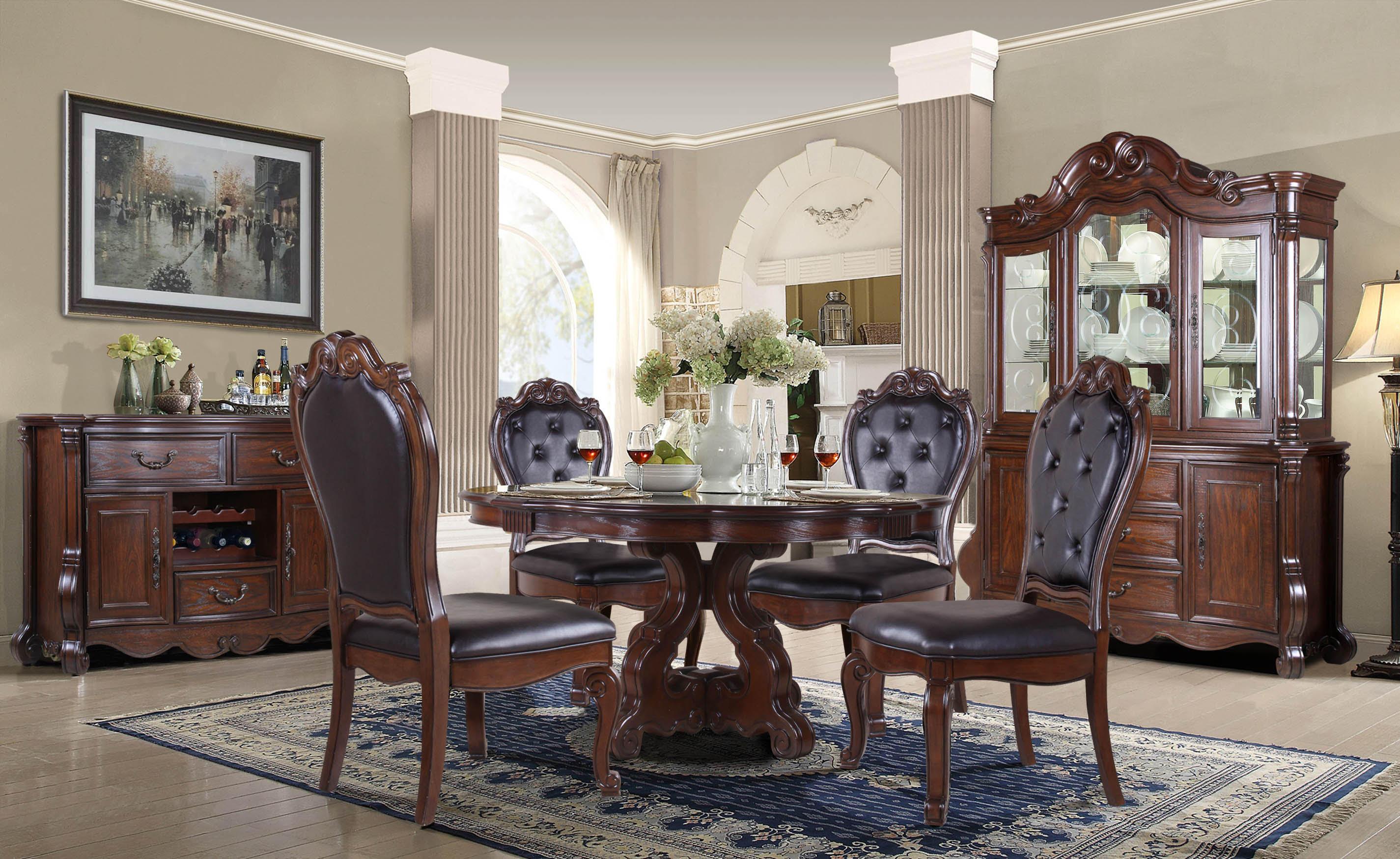 Traditional Dining Room Set D527-6060 D527-6060-6PC in Gray Faux Leather