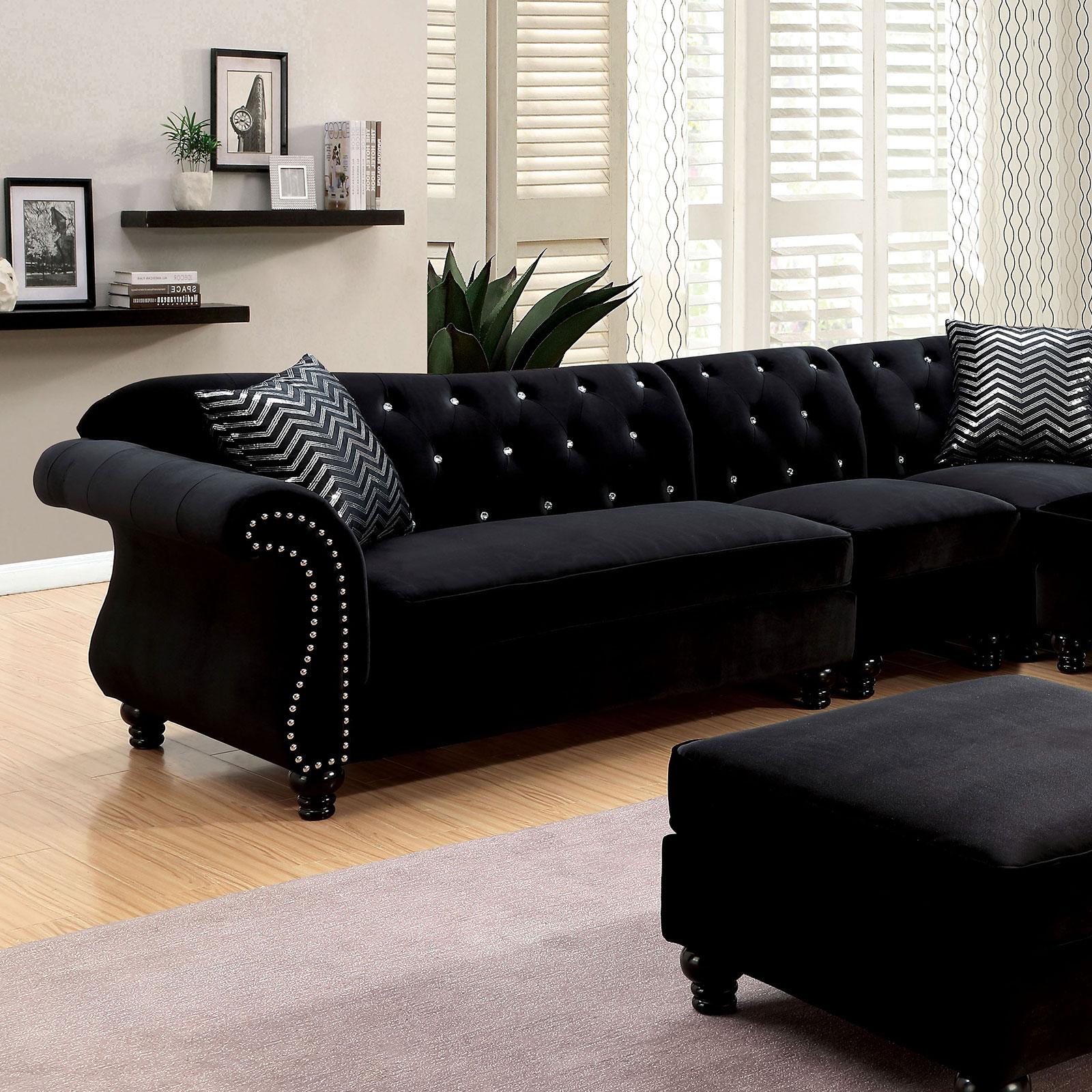 Traditional Sectional Sofa JOLANDA CM6158BK CM6158BK-SET in Black Fabric