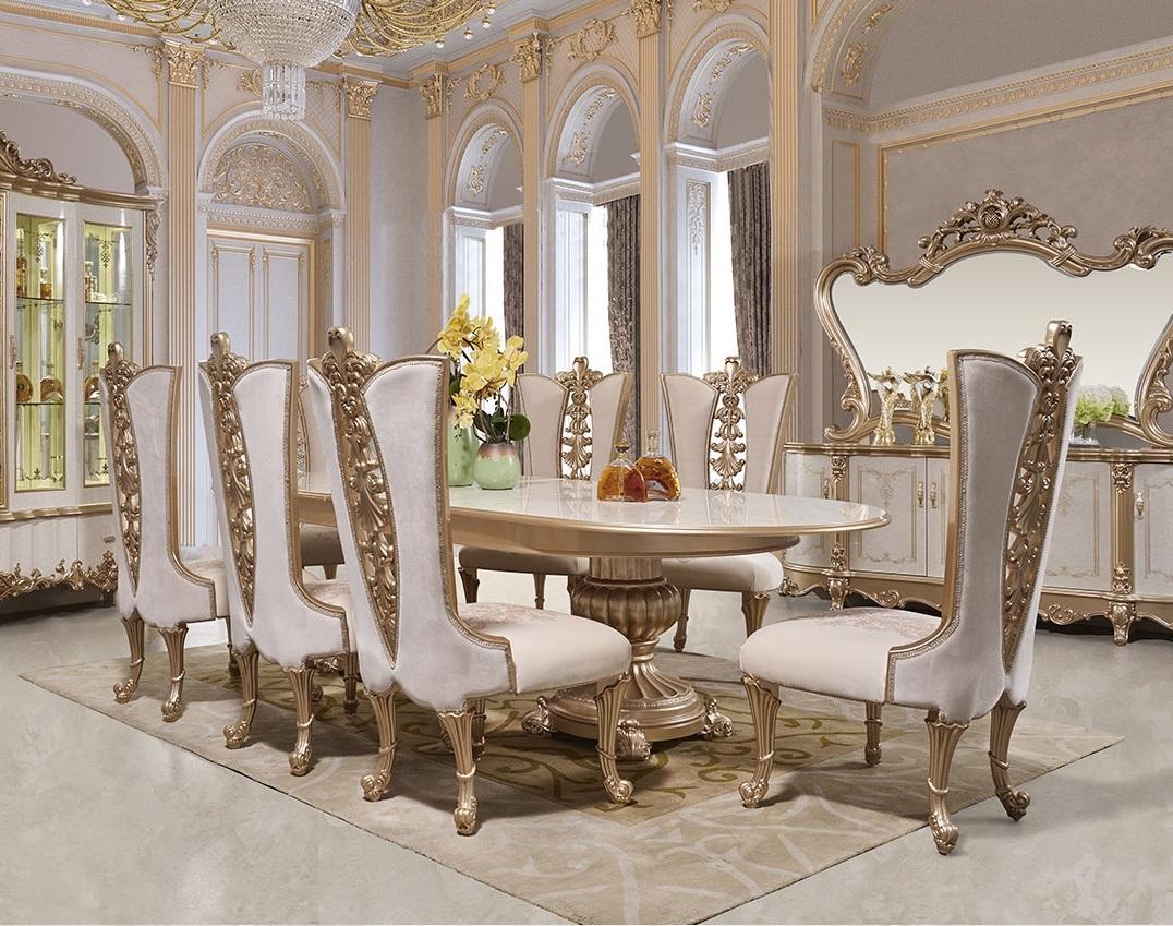 

    
Traditional Gold & Beige Solid Wood Dining Room Set 7Pcs Homey Design HD-9083
