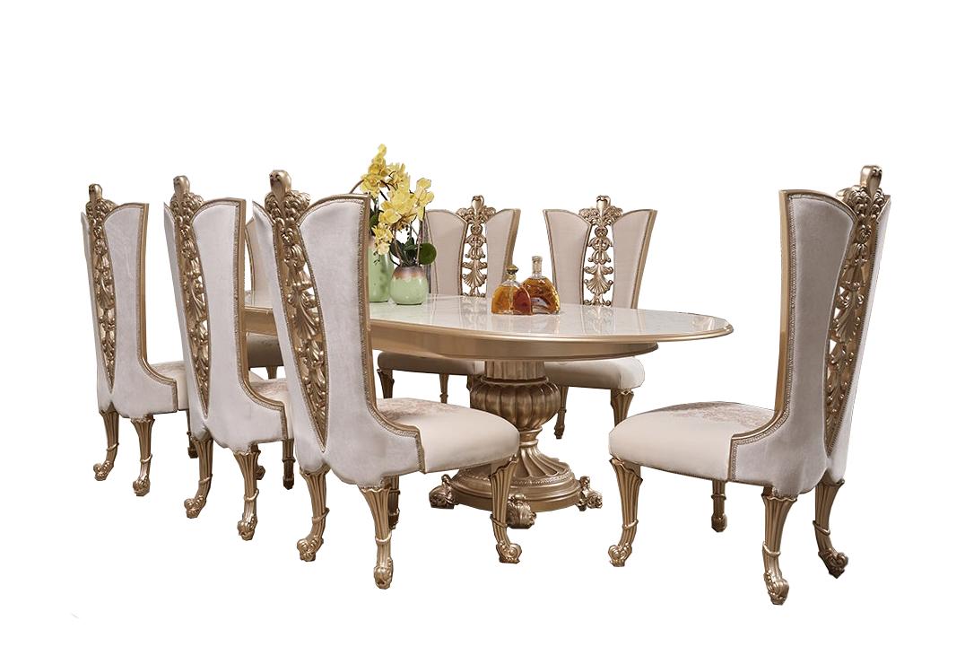 Traditional Dining Room Set HD-9083 HD-DIN9083-SET in Gold, Beige Fabric