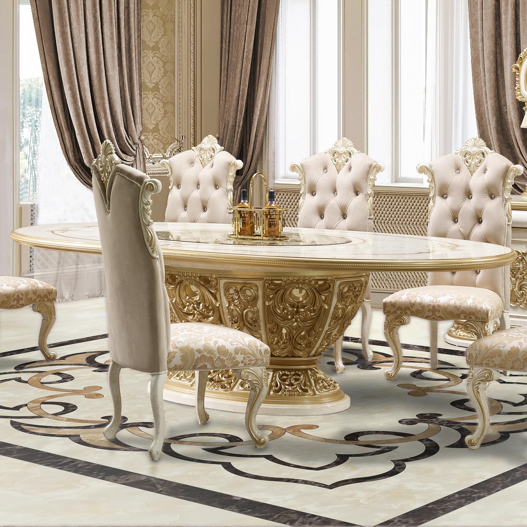 

                    
Homey Design Furniture HD-D903 Dining Room Set Cream/Gold Fabric Purchase 

