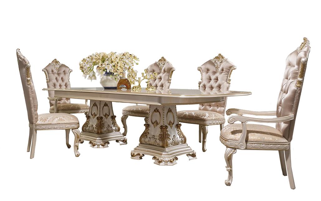 Traditional Dining Room Set HD-9086 HD-DIN9086-SET-9PC in Gold, Beige Fabric