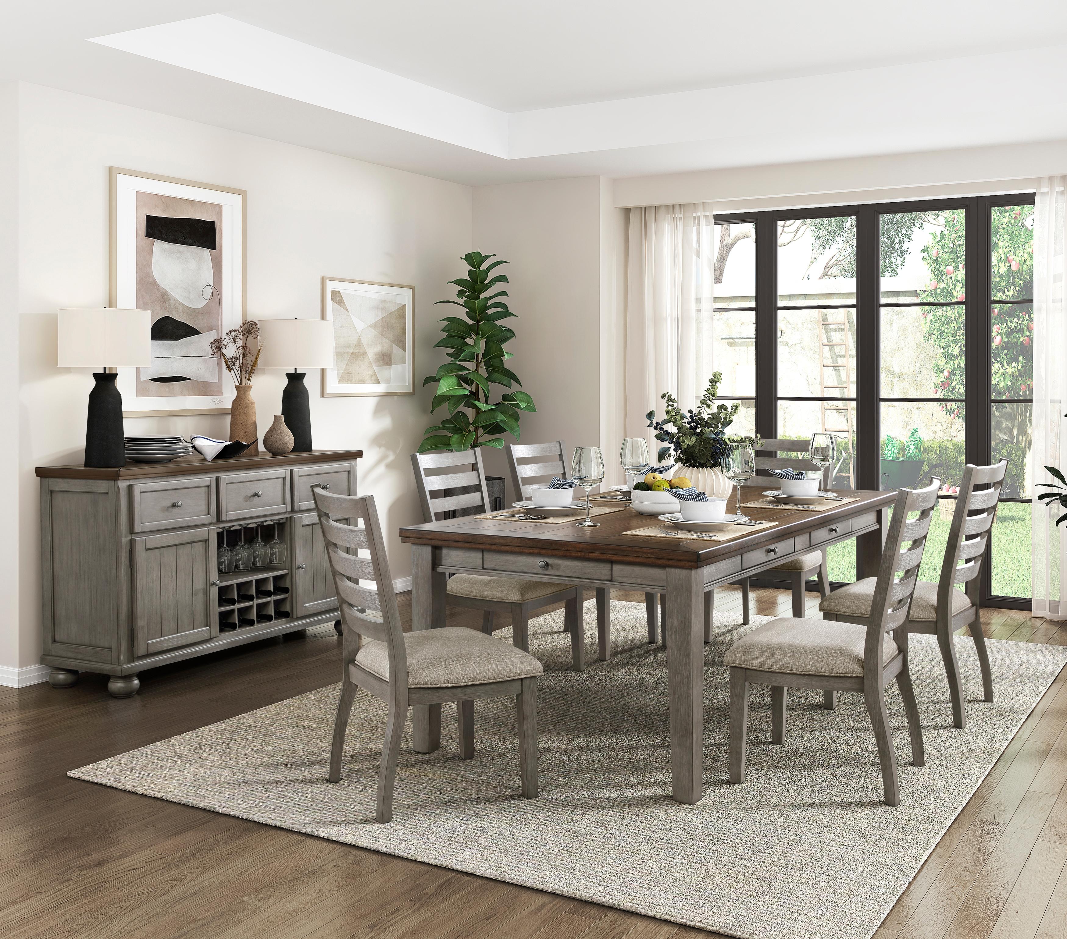 Modern, Traditional Dining Room Set Tigard Dining Room Set 7PCS 5761GY-78-T-8PCS 5761GY-78-T-8PCS in Cherry, Gray, Beige Fabric
