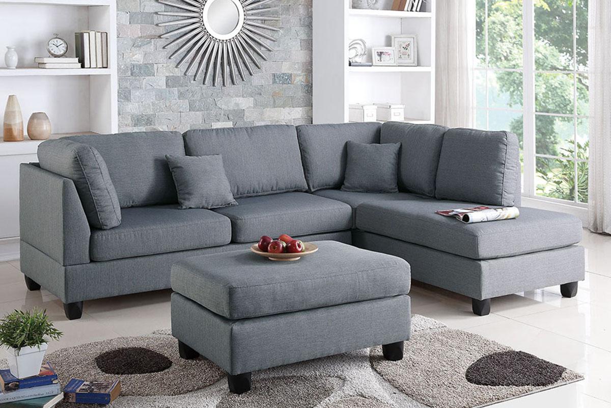 Traditional Sectional Sofa Set F7606 F7606 in Gray Fabric