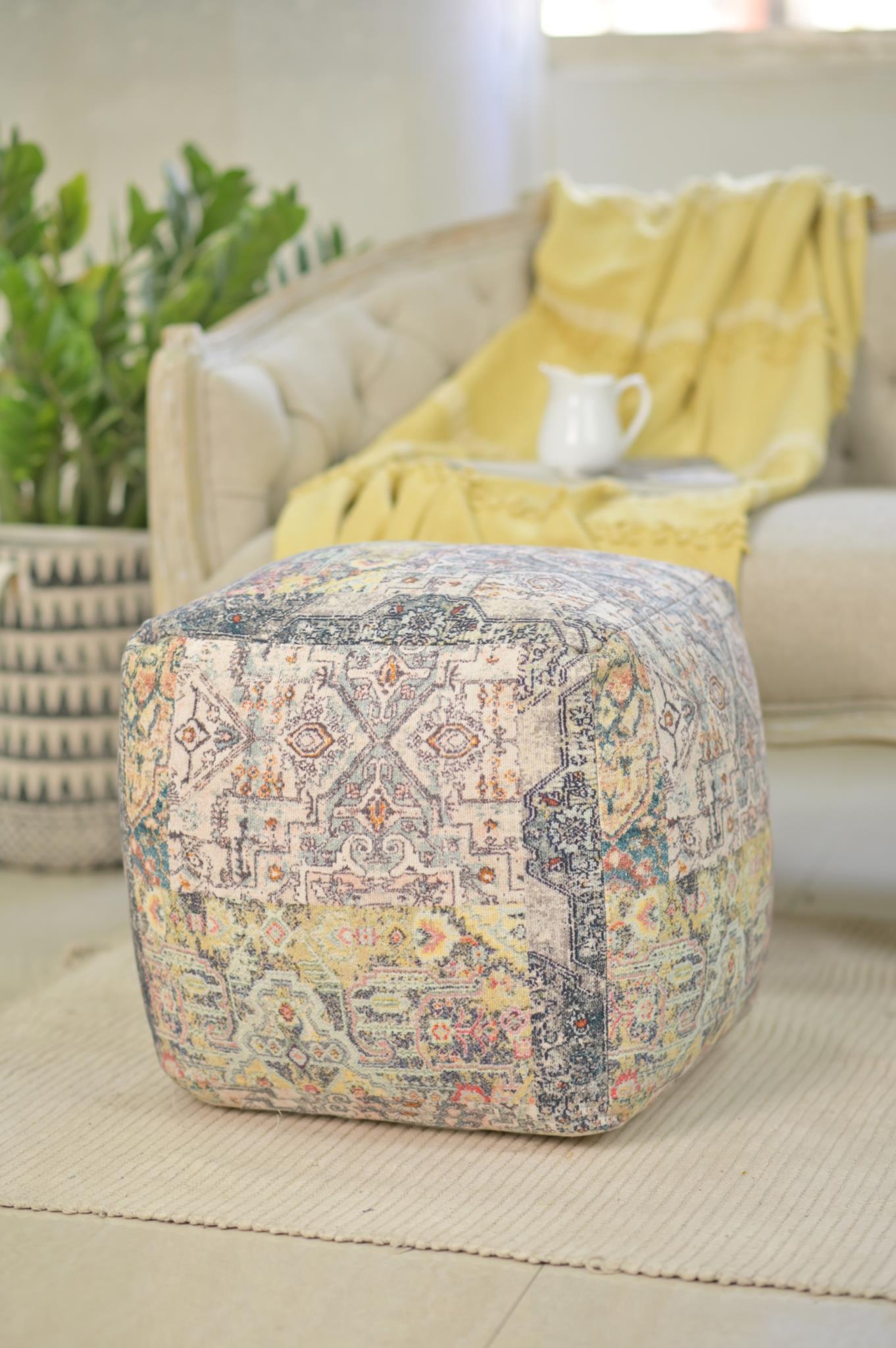 Traditional Ottoman 1616M Square Pouf 718852653267 718852653267 in Gray Fabric