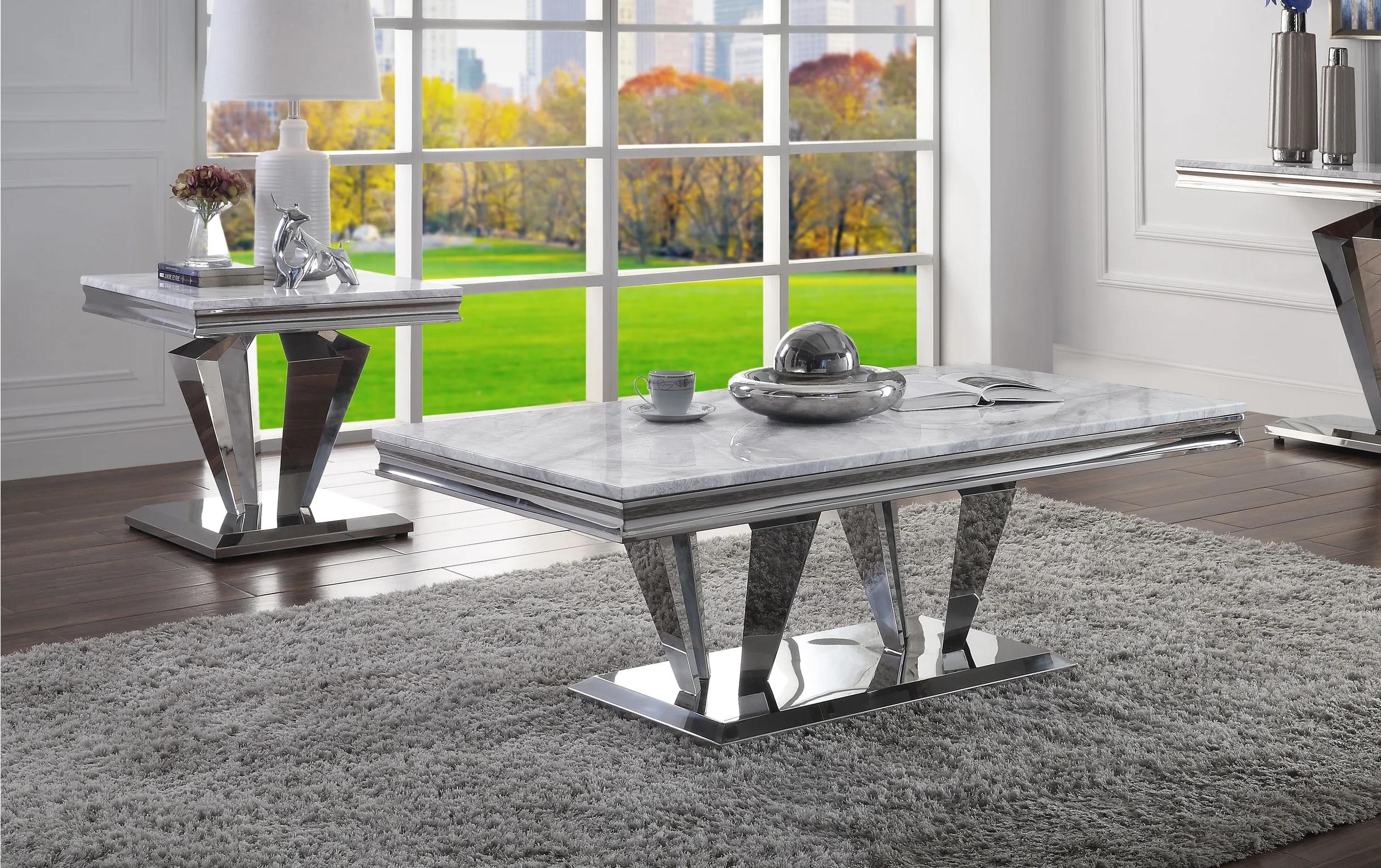 Traditional Coffee Table and 2 End Tables Satinka 87215-3pcs in Light Gray 