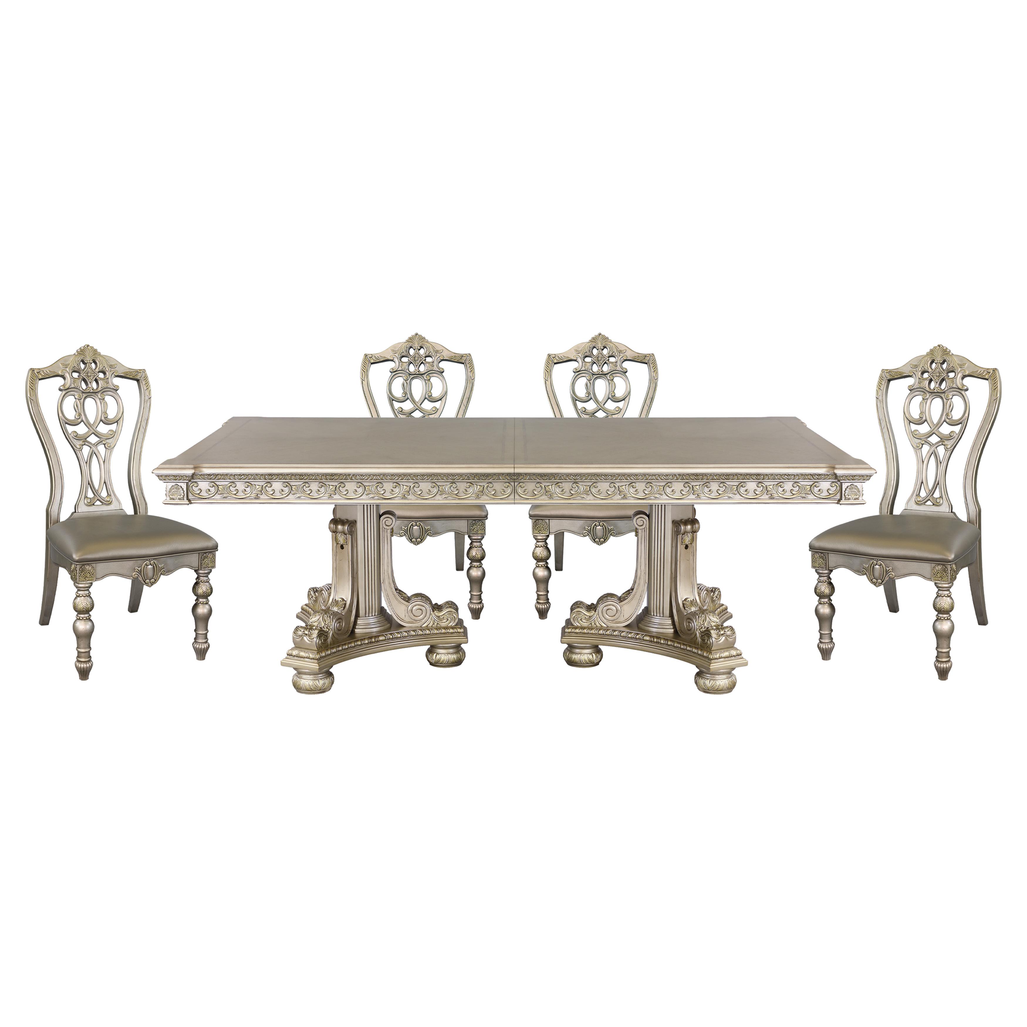Traditional Dining Room Set 1824PG-112*5PC Catalonia 1824PG-112*5PC in Gold Faux Leather