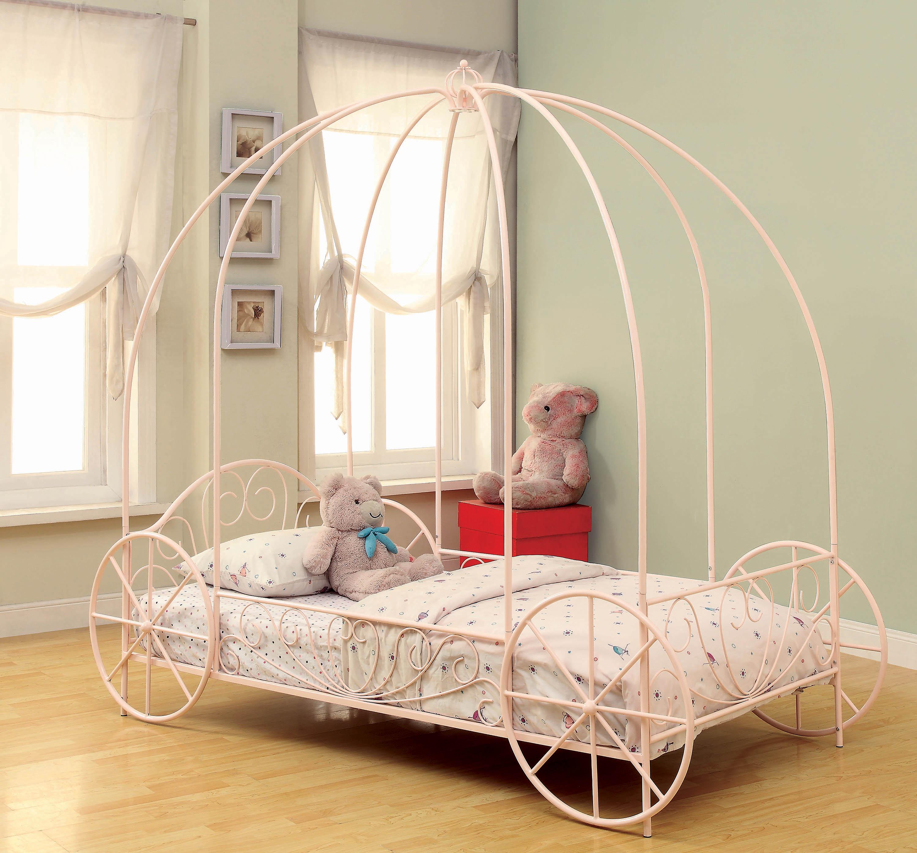 

    
Traditional Powder Pink Steel Twin Canopy Bed Coaster 400155T Massi
