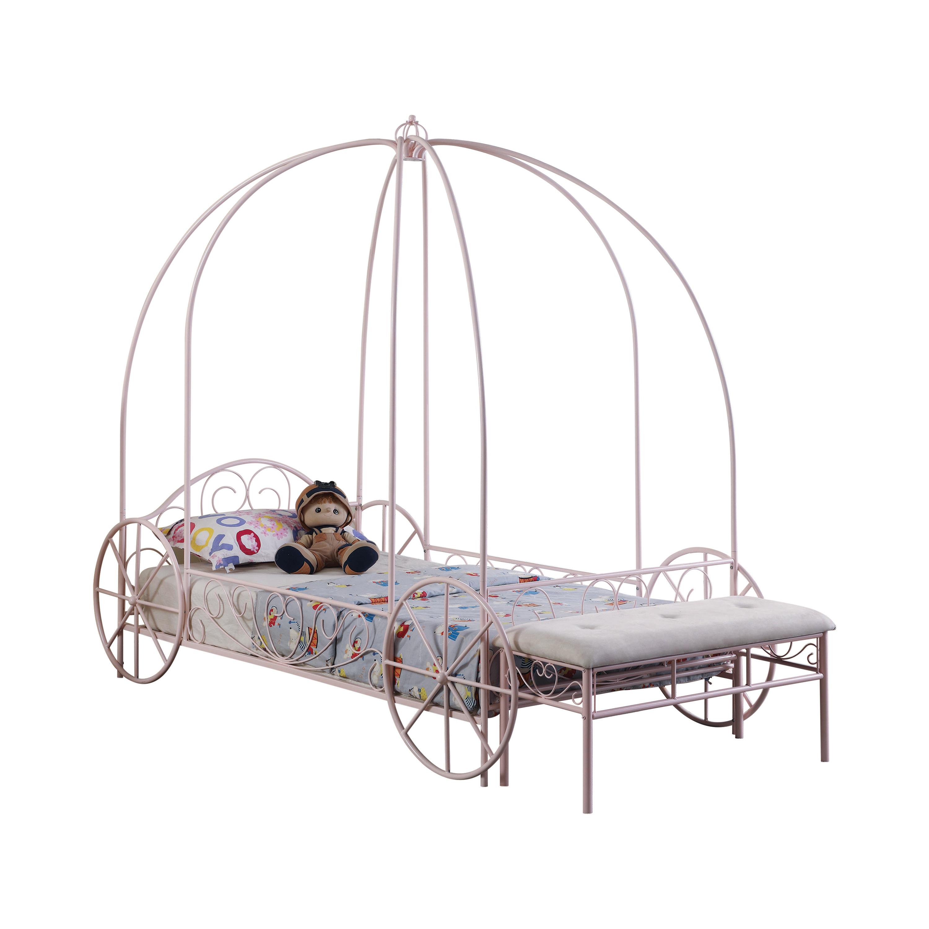 

    
Traditional Powder Pink Steel Twin Canopy Bed Coaster 400155T Massi
