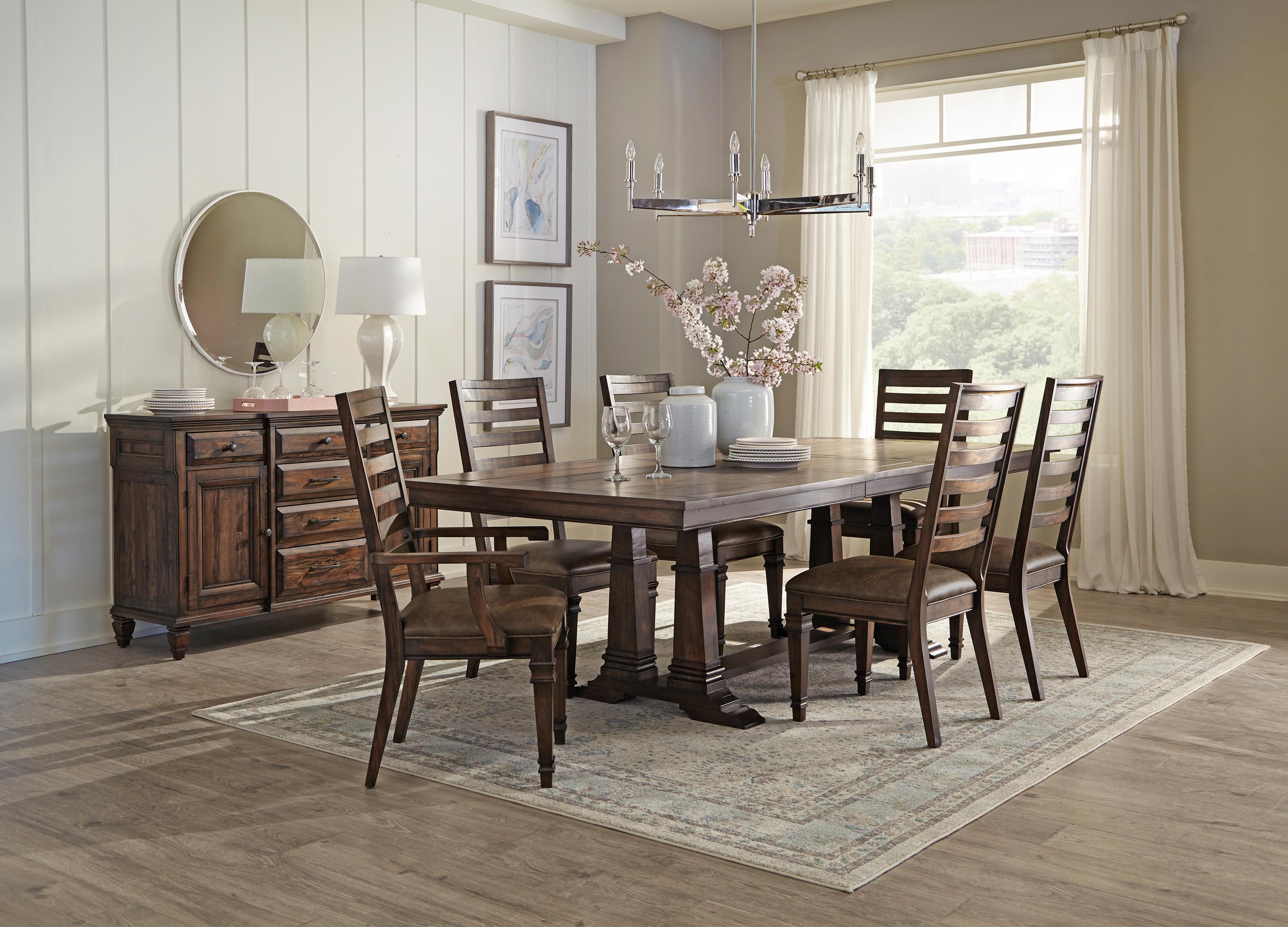 Traditional Dining Room Set 192741-S8 Delphine 192741-S8 in Brown Leatherette