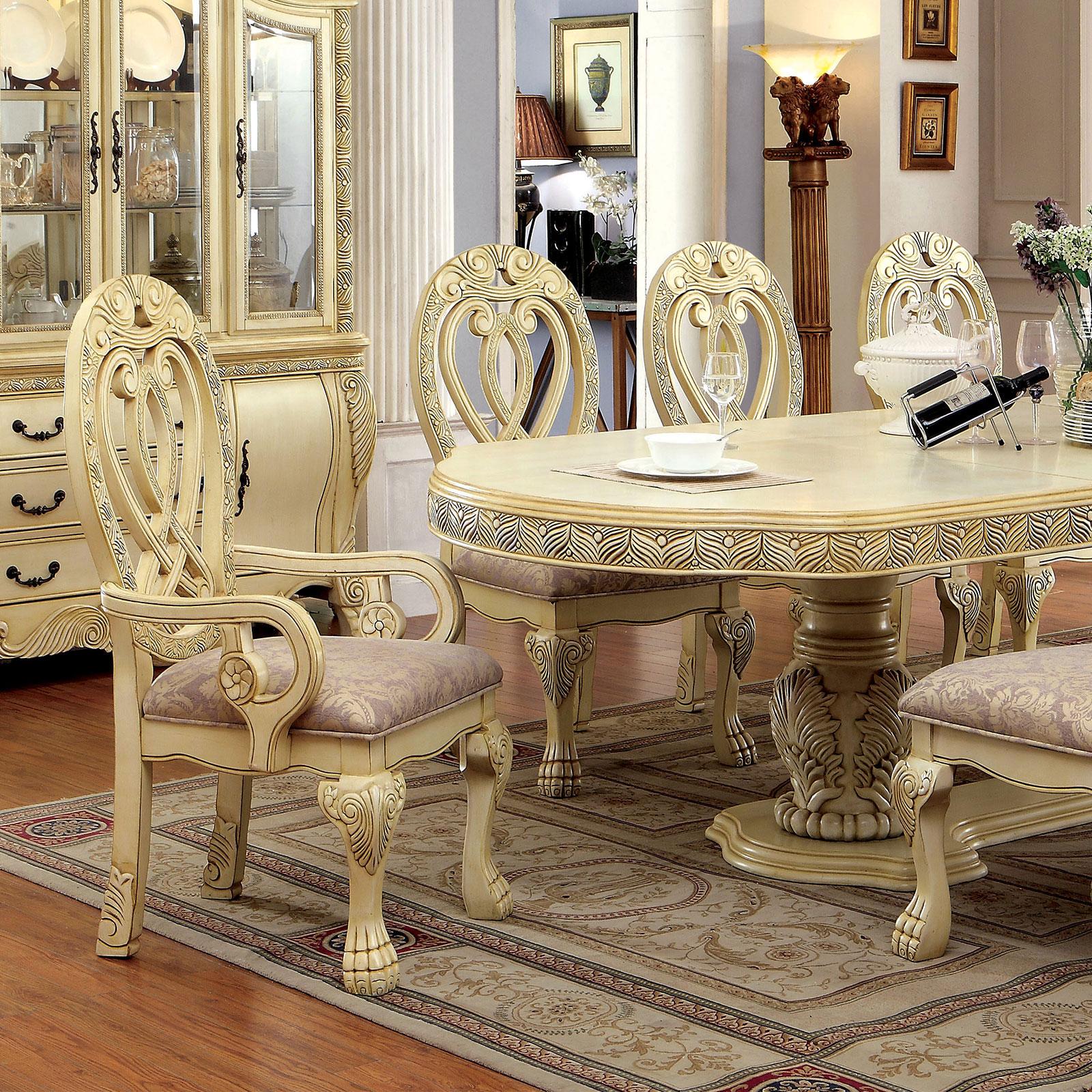 Traditional Dining Room Set CM3186WH-T-Set-9 Wyndmere CM3186WH-T-9PC in White Fabric