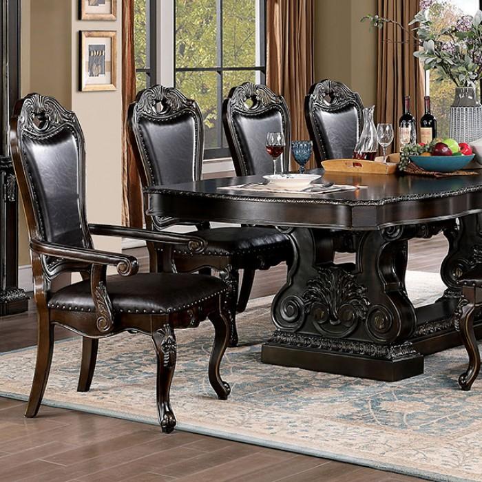 Traditional Dining Room Set CM3146T-10PC Lombardy CM3146T-10PC in Walnut Leatherette