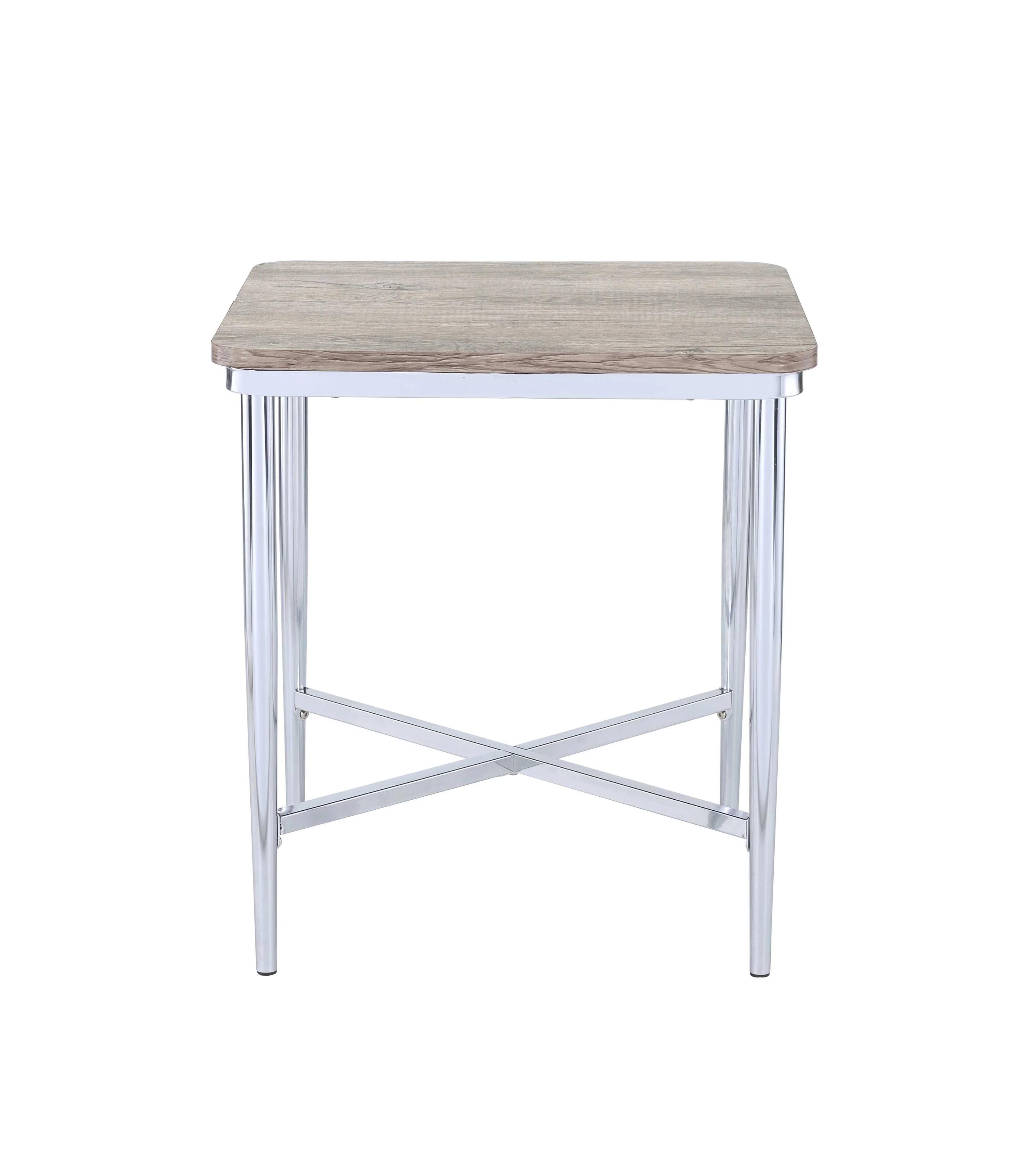 

    
Traditional Weathered Oak & Chrome End Table by Acme Lukey 84632
