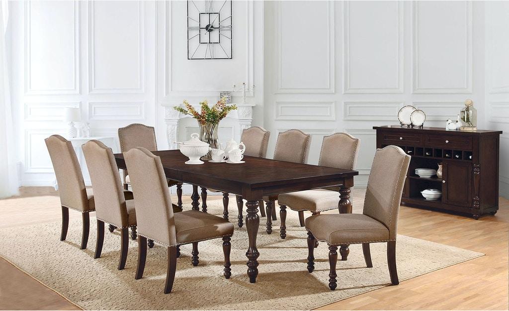 

    
Transitional Antique Cherry & Beige Solid Wood Dining Room Set 10pcs Furniture of America Hurdsfield
