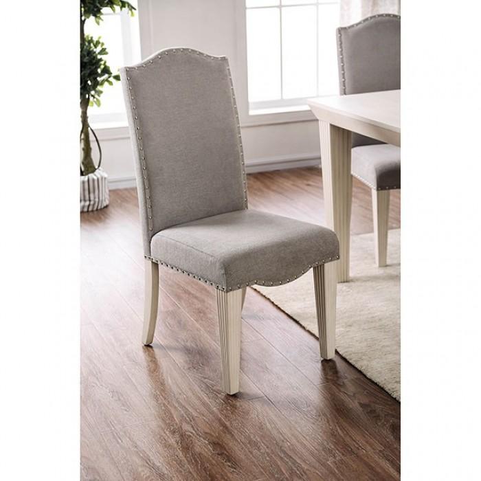 Transitional Dining Chair Set CM3630SC-2PK Daniella CM3630SC-2PK in Antique White, Gray Fabric