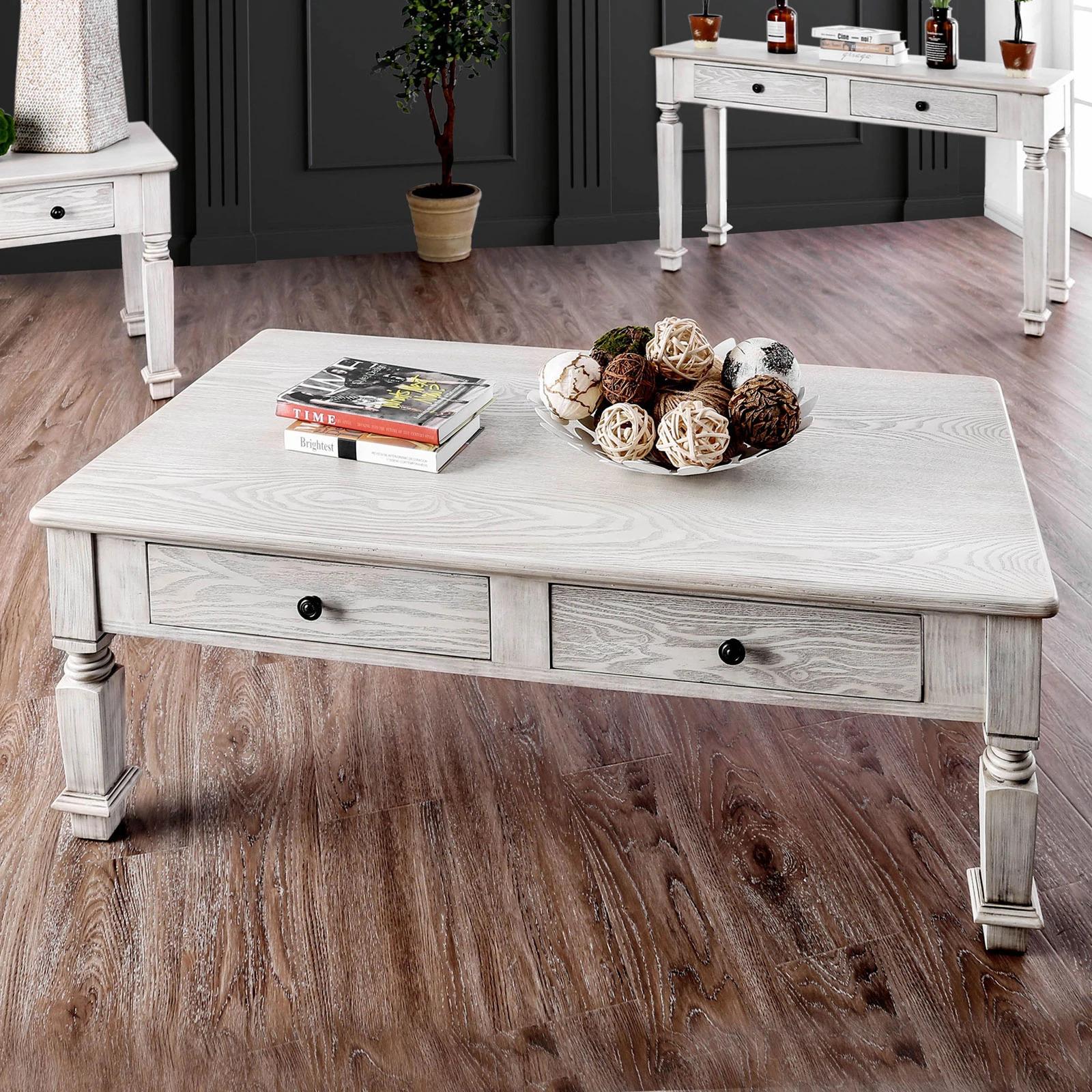

    
Transitional Antique White Solid Wood Coffee Table Furniture of America CM4089C Joliet
