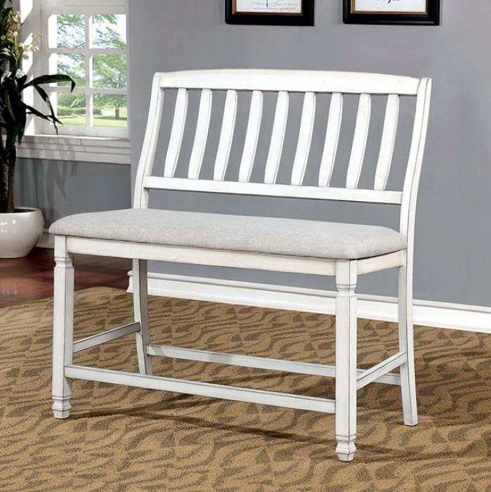 

    
Transitional Antique White Solid Wood Counter Height Bench Furniture of America CM3194PBN Kaliyah
