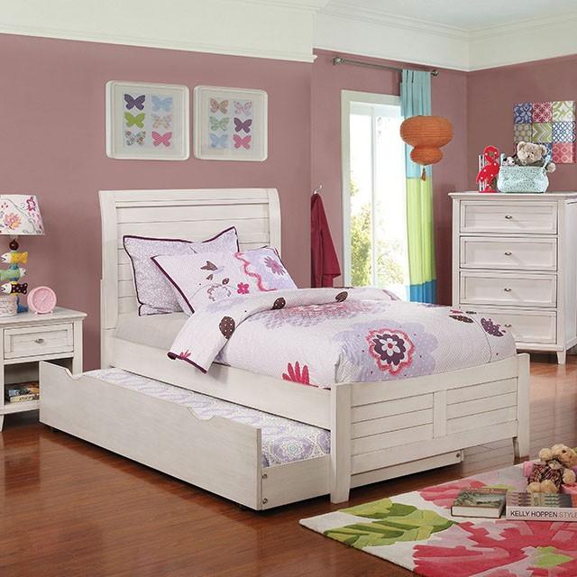Transitional Panel Bed Brogan Full Panel Bed with Trundle CM7517WH-F CM7517WH-F in Antique White 
