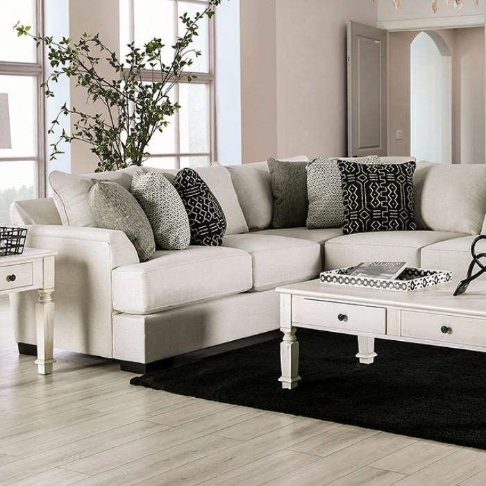 

    
Transitional Beige Chenille Sectional Furniture of America SM1119 Gunnersbury
