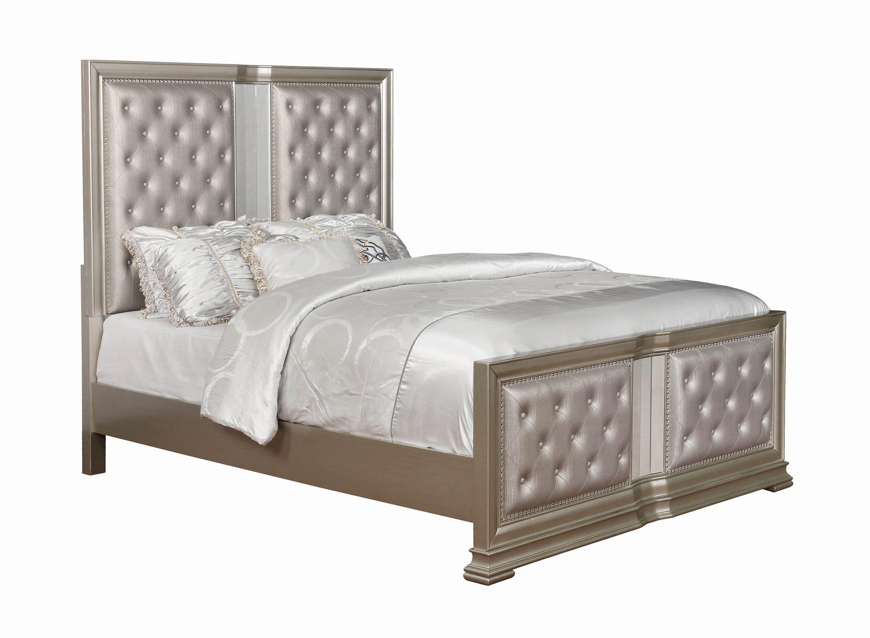 

    
Transitional Beige Fabric Upholstery Queen bed Adele by Coaster
